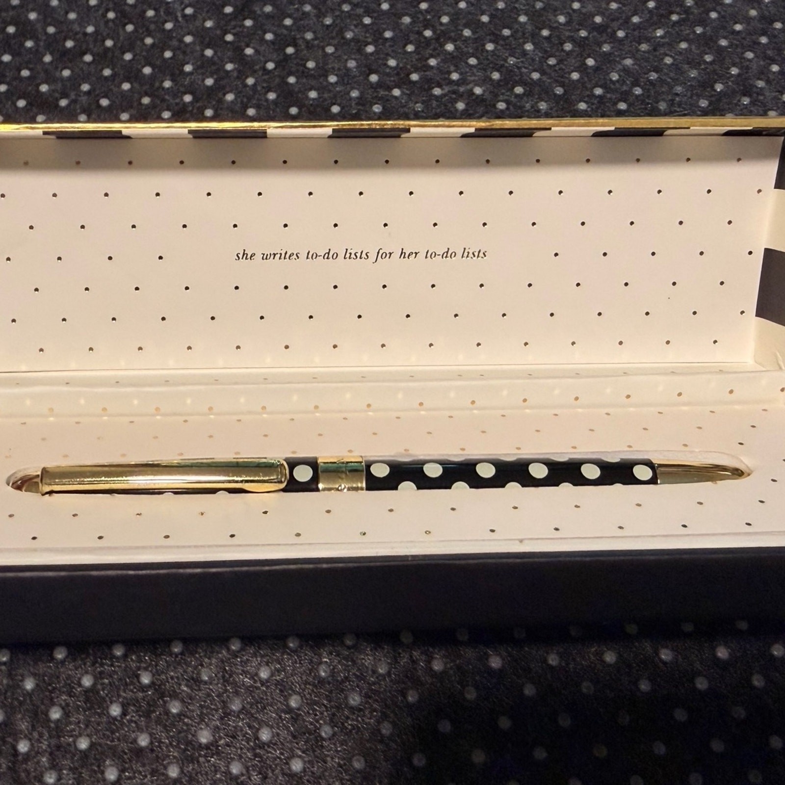 Kate Spade New York Black White Polka Dot Ballpoint Pen w Gift Box