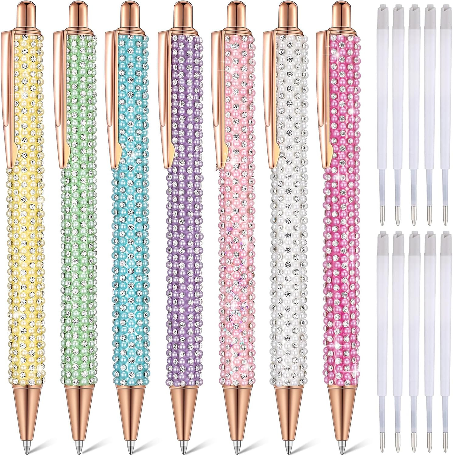 7 Pcs Fancy Pens for Women Cute Sparkly Glitter Pens with 10 Pcs Black Ink Refil