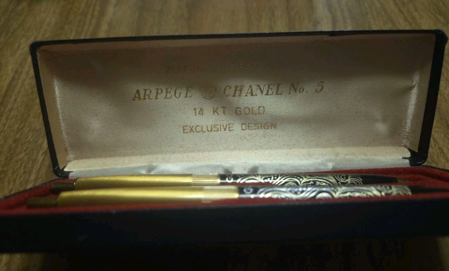 Vintage Arpege & Channel No. 5 Perfumed Writing Pens 14k Gold Filigree Set, H12