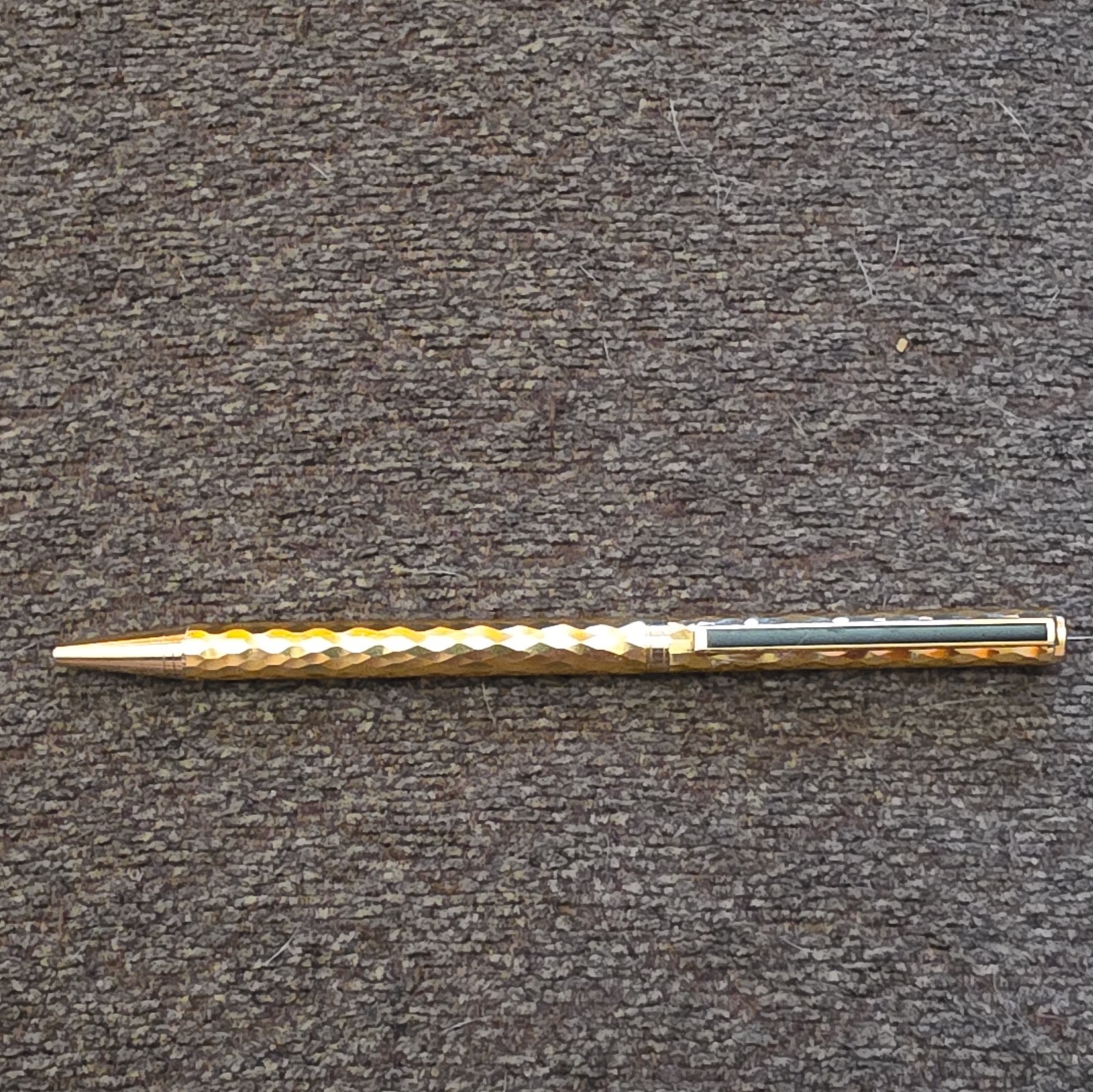 Gold Tone Faceted Metal Ballpoint Pen w/ Gold Trim, Black Ink