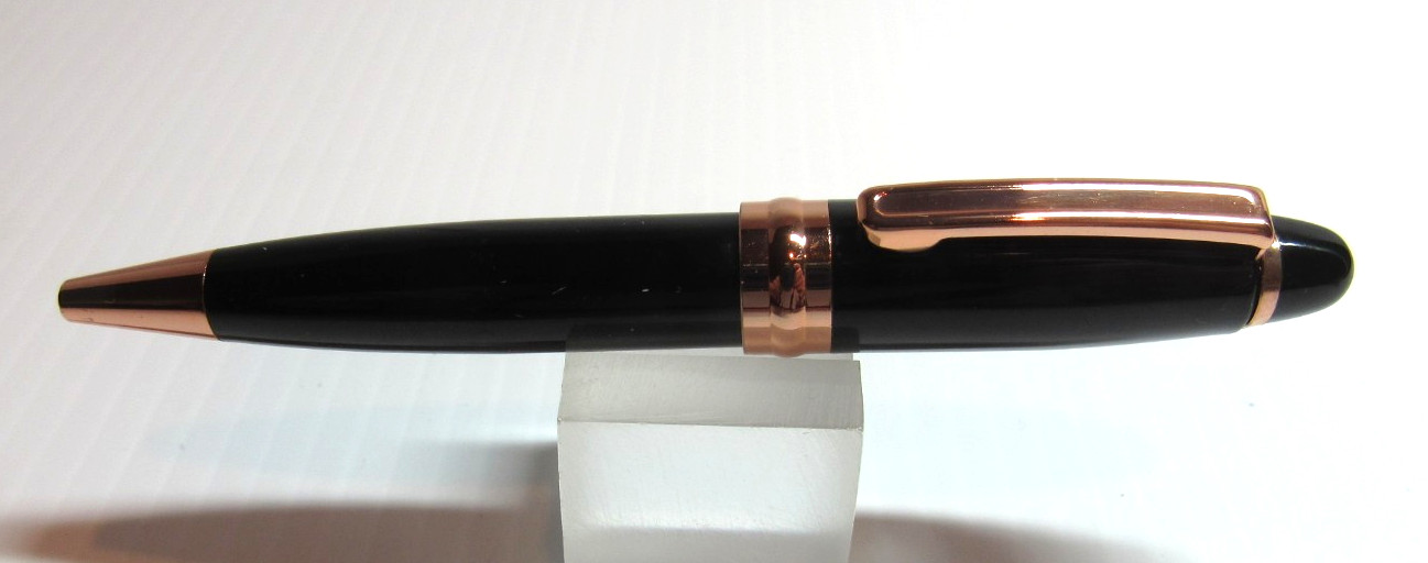 Terzetti MINION Mini Metal Ballpoint Pen- Black/ Rose Gold Trim-Hefty -4″ Long