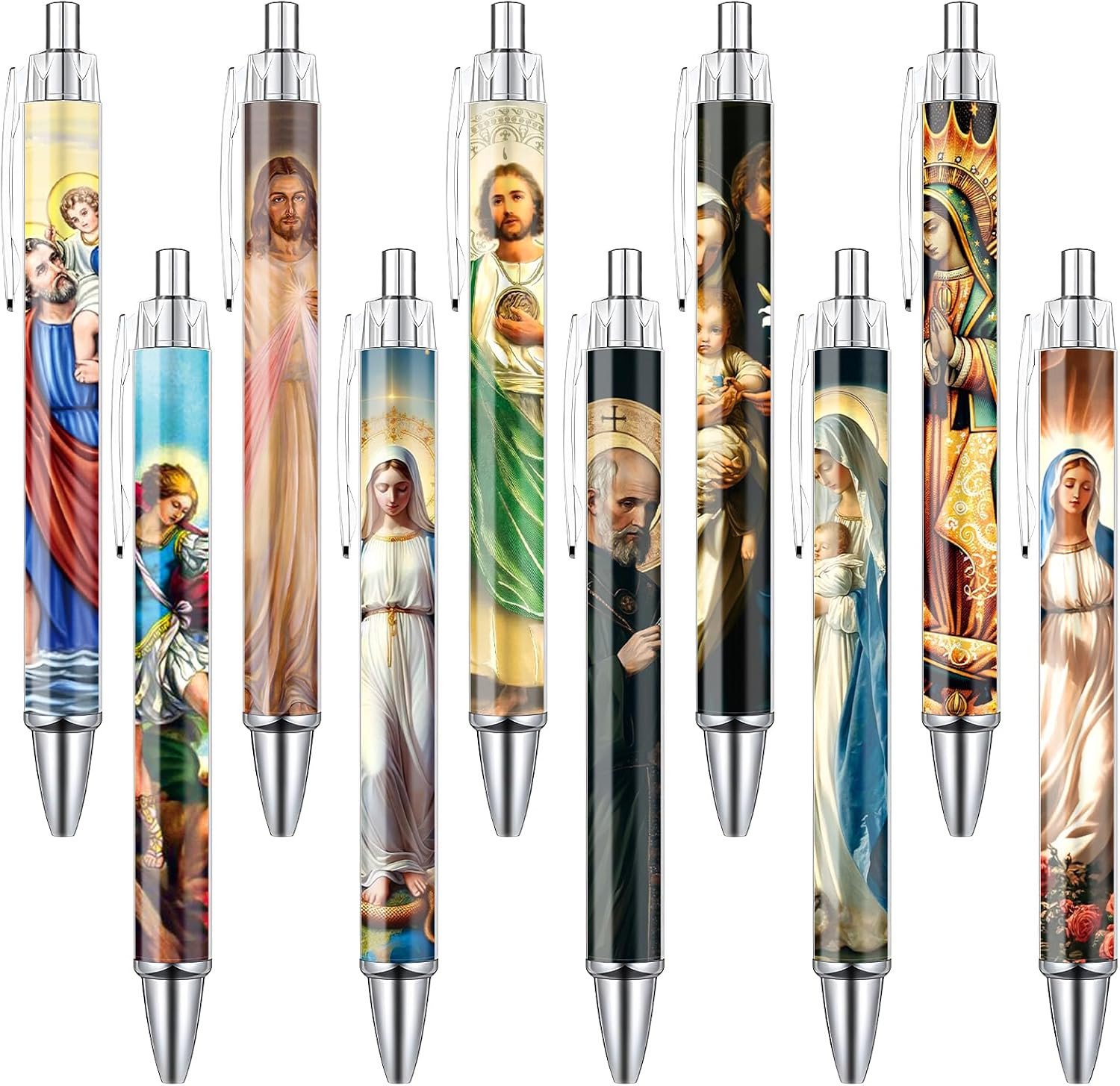 Catholic Saints Ballpoint Pens – 10 Pcs Christian Religious Pens Set Bible Jesus