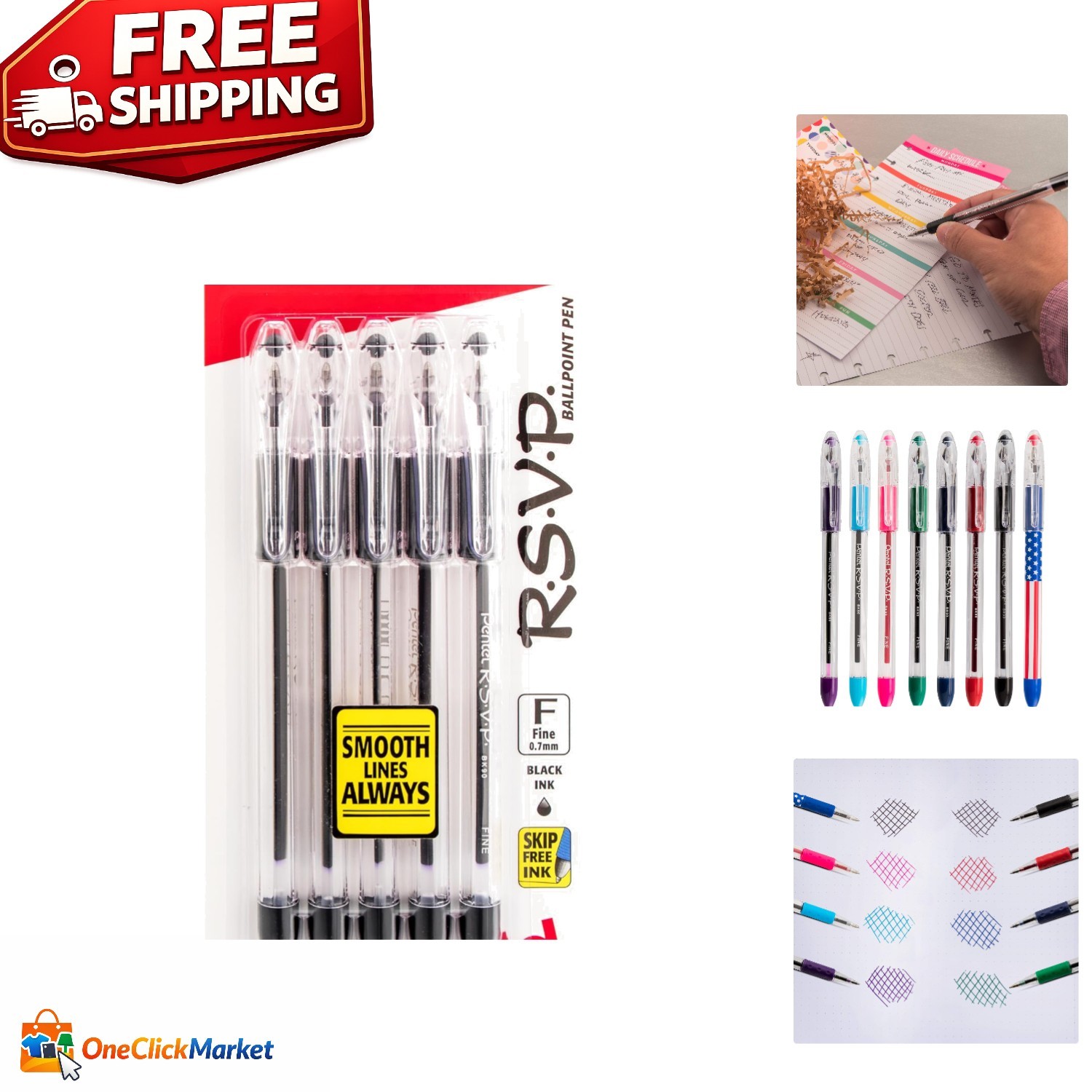 RSVP Ballpoint Pens 0.7mm Fine Line, 5-Pack – Durable and Comfortable Writing