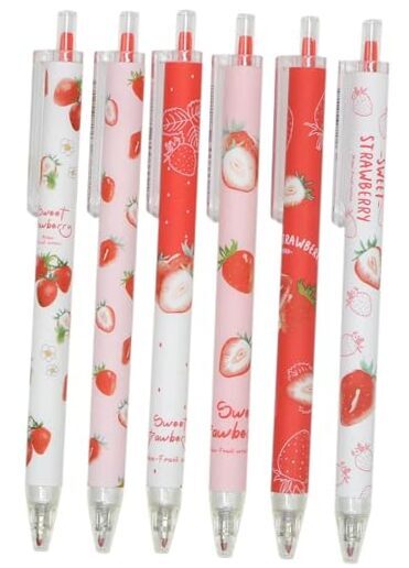 12pcs Cute Strawberry Pens Black Gel 1 Count (Pack of 12) Red strawberry pens