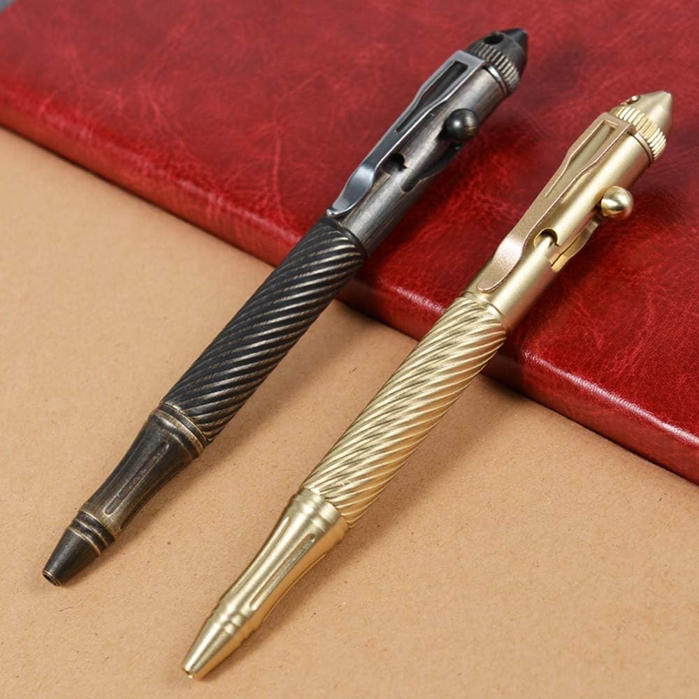 Twisted Lines Solid Brass Bolt Action Ballpoint Pen – Elegant Retro Black