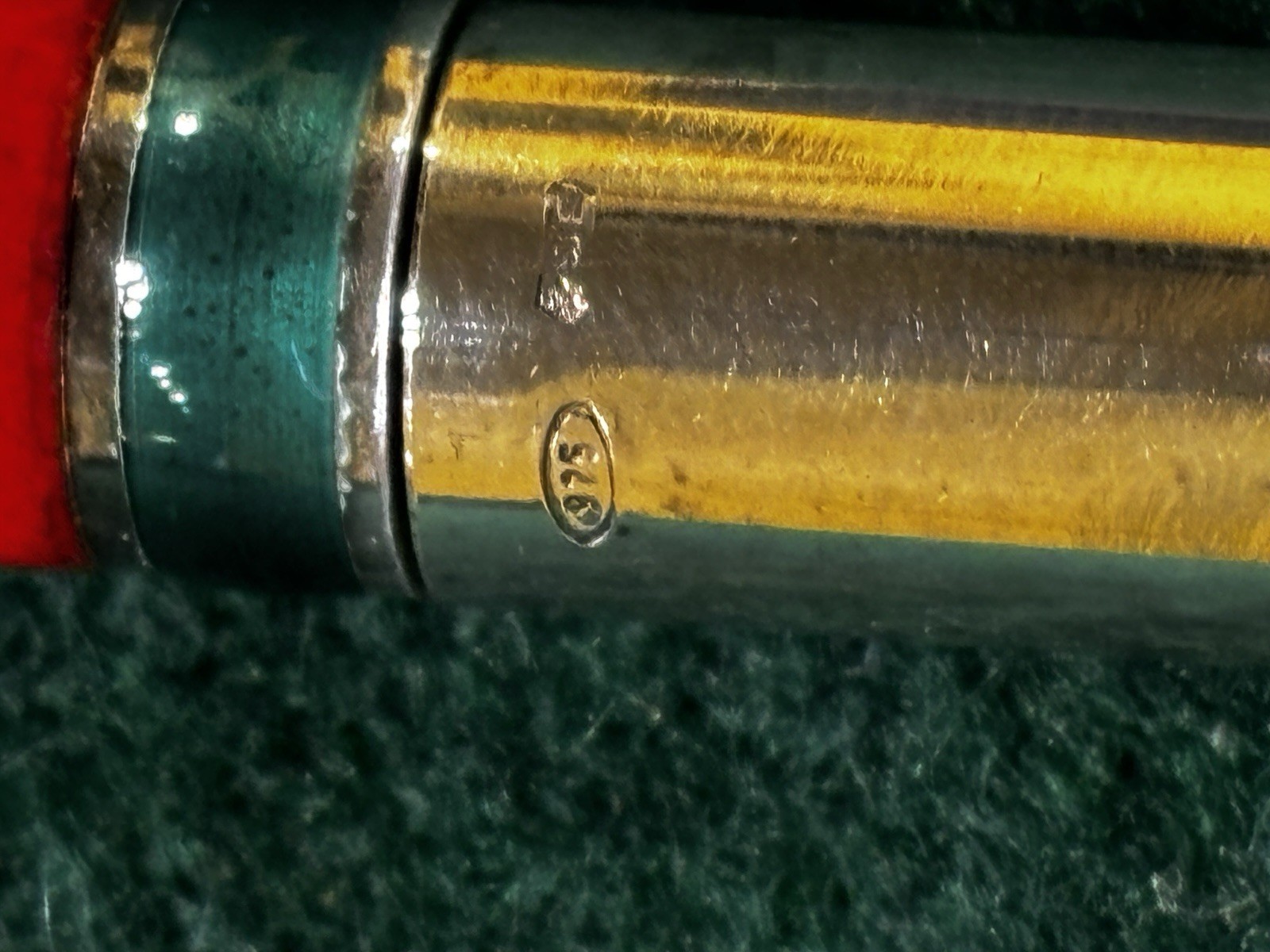 VINTAGE GUCCI STERLING SILVER RED & GREEN ENAMEL STRIPES BALLPOINT Pen ITALY