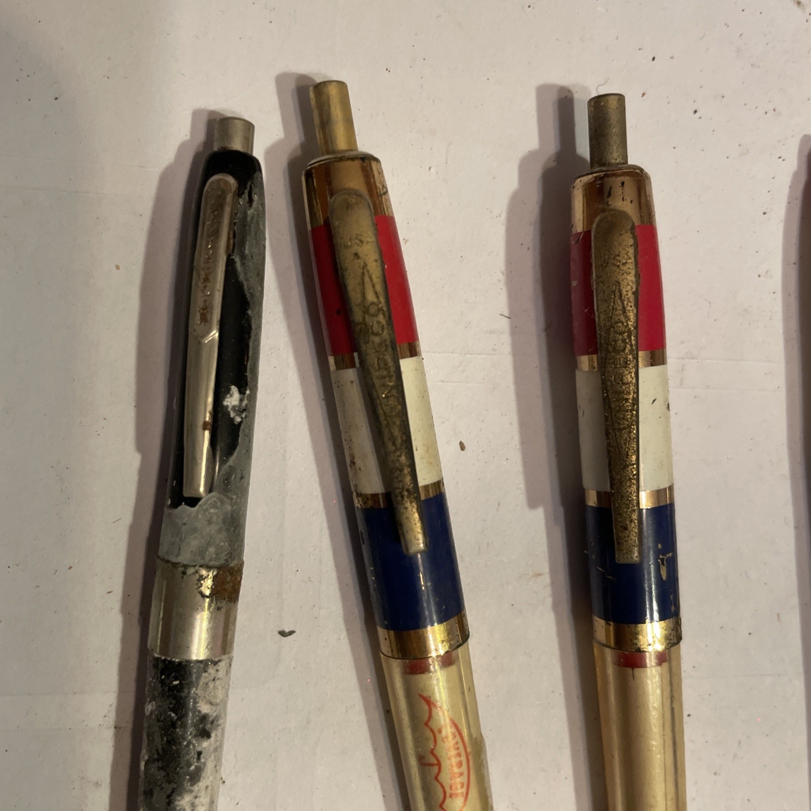 7 Vintage Pens Pencils 1960s Scripto Clicky Ballpoint Pen Ink Dried Not Writing