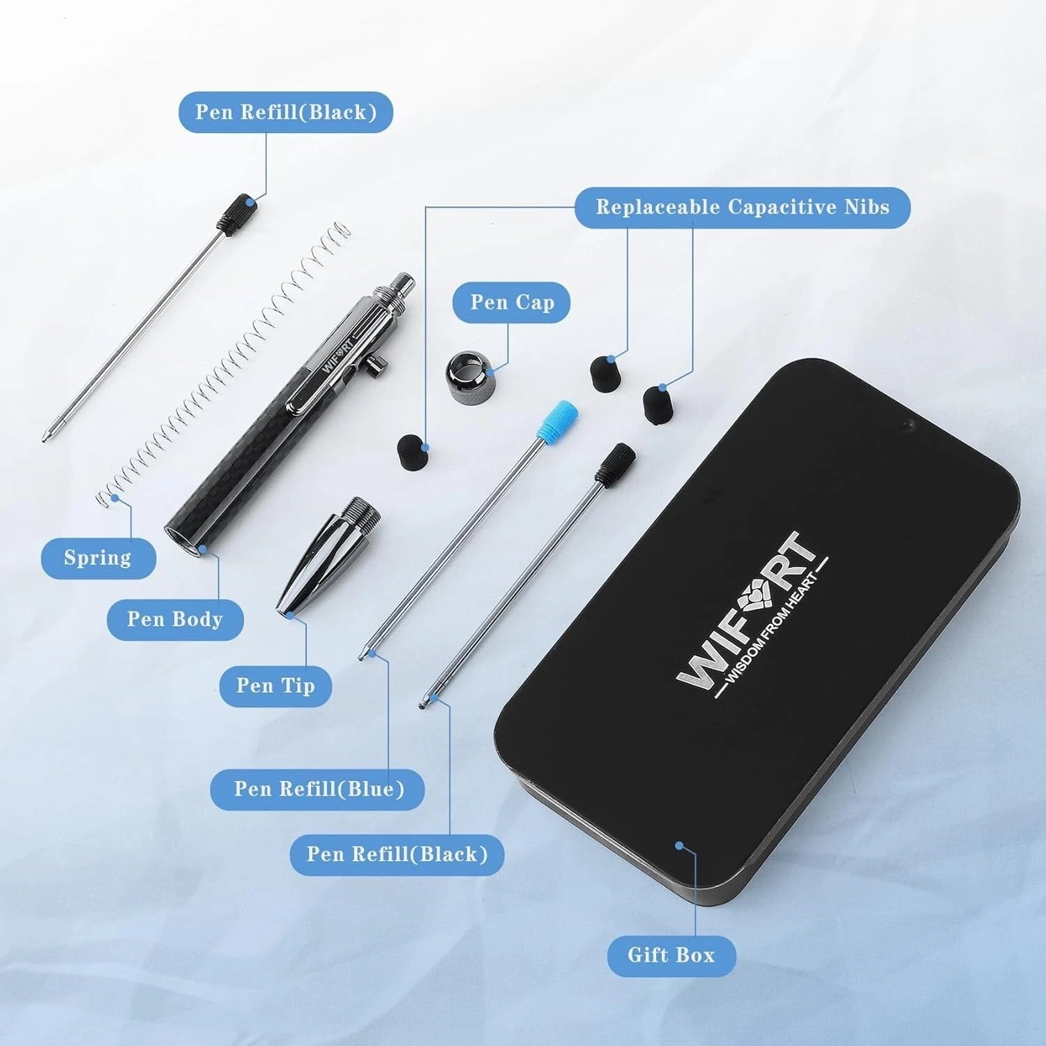 WIFORT Ballpoint Pen,Mini Stylus Pen, Multifunctional Carbon Fiber Pen with Repl
