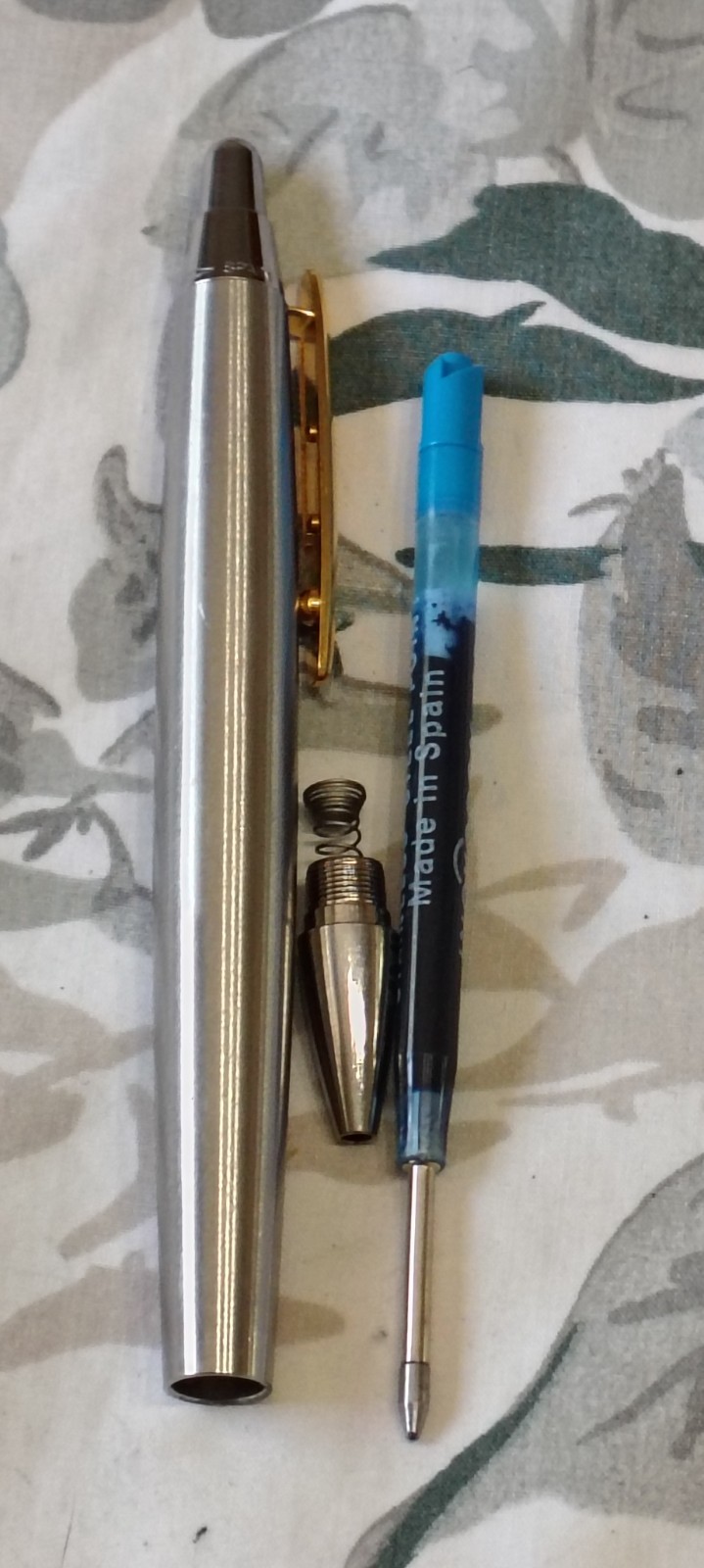 Inoxcrom Oversize Stainless Steel & Gold Trim Ball Point Pen Spain