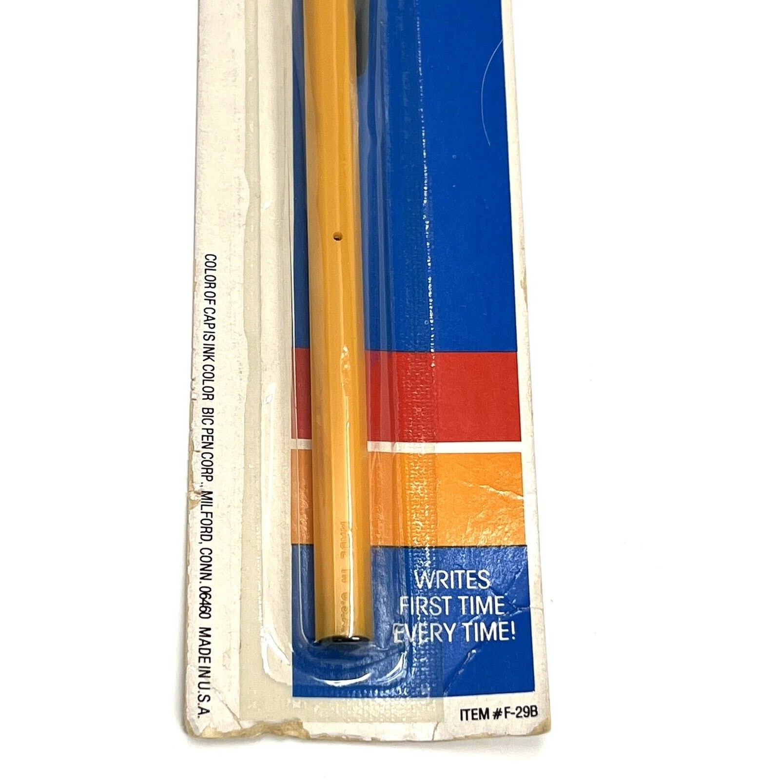 Bic Fine Point Ball Pen Black Ink Yellow Blk Cap SEALED (1) Single Pack NOS