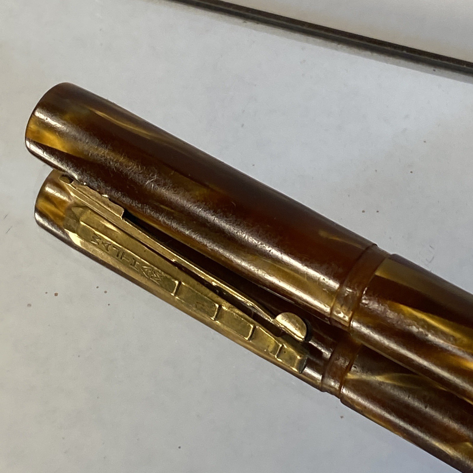 Antique Waltham Mechanical Pencil Gold and Brown Marbled Celluloid Art Deco