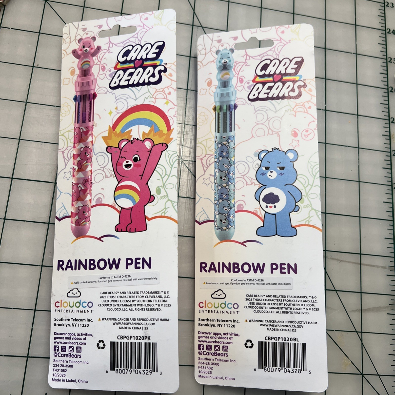 New Care Bears Rainbow Pen Set of 2 Pens with 10 Ink Colors Each