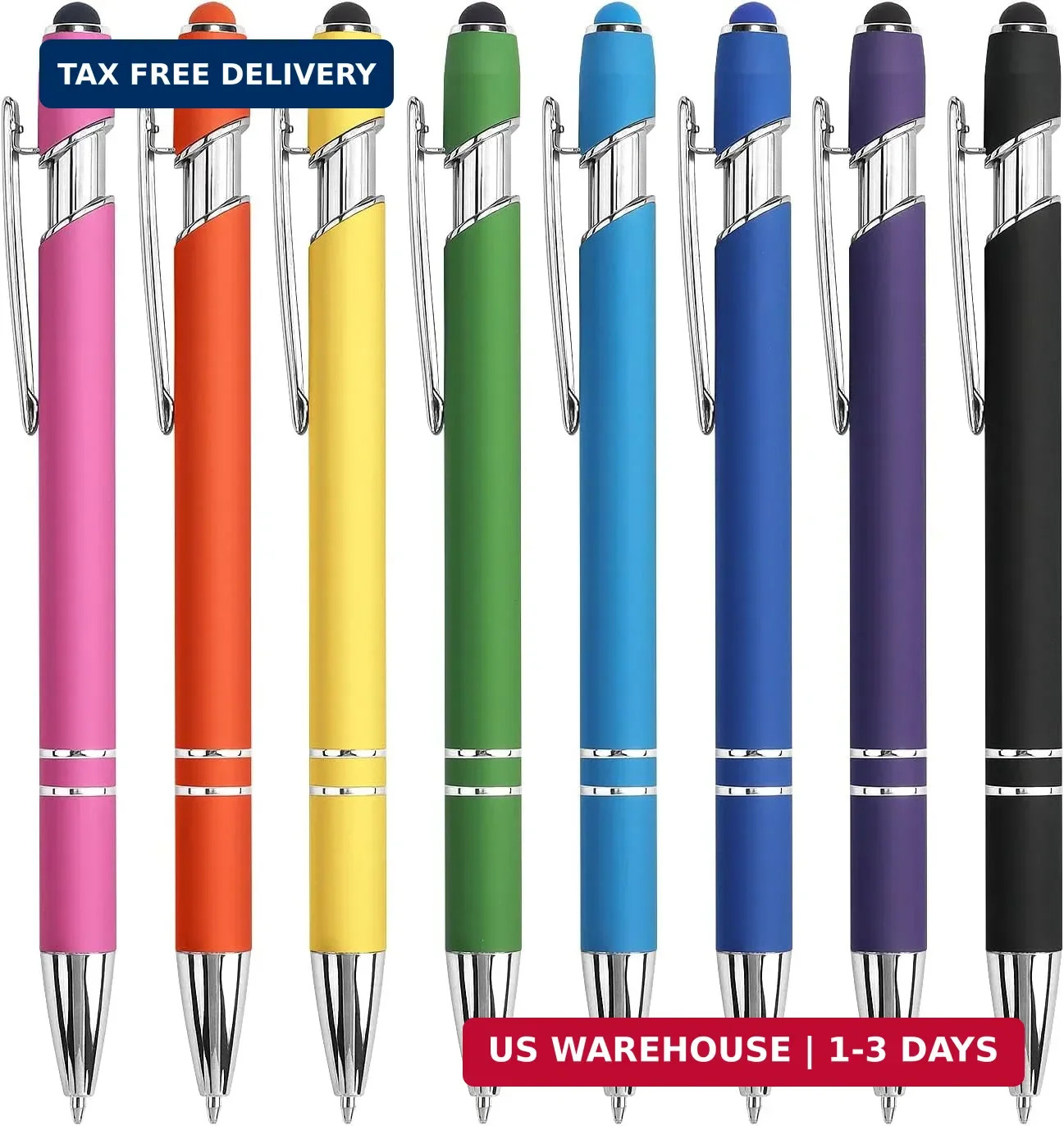 8 Pack Ballpoint Pen 2-in-1 Stylus, 1.0 mm Black Ink | Retractable Ballp