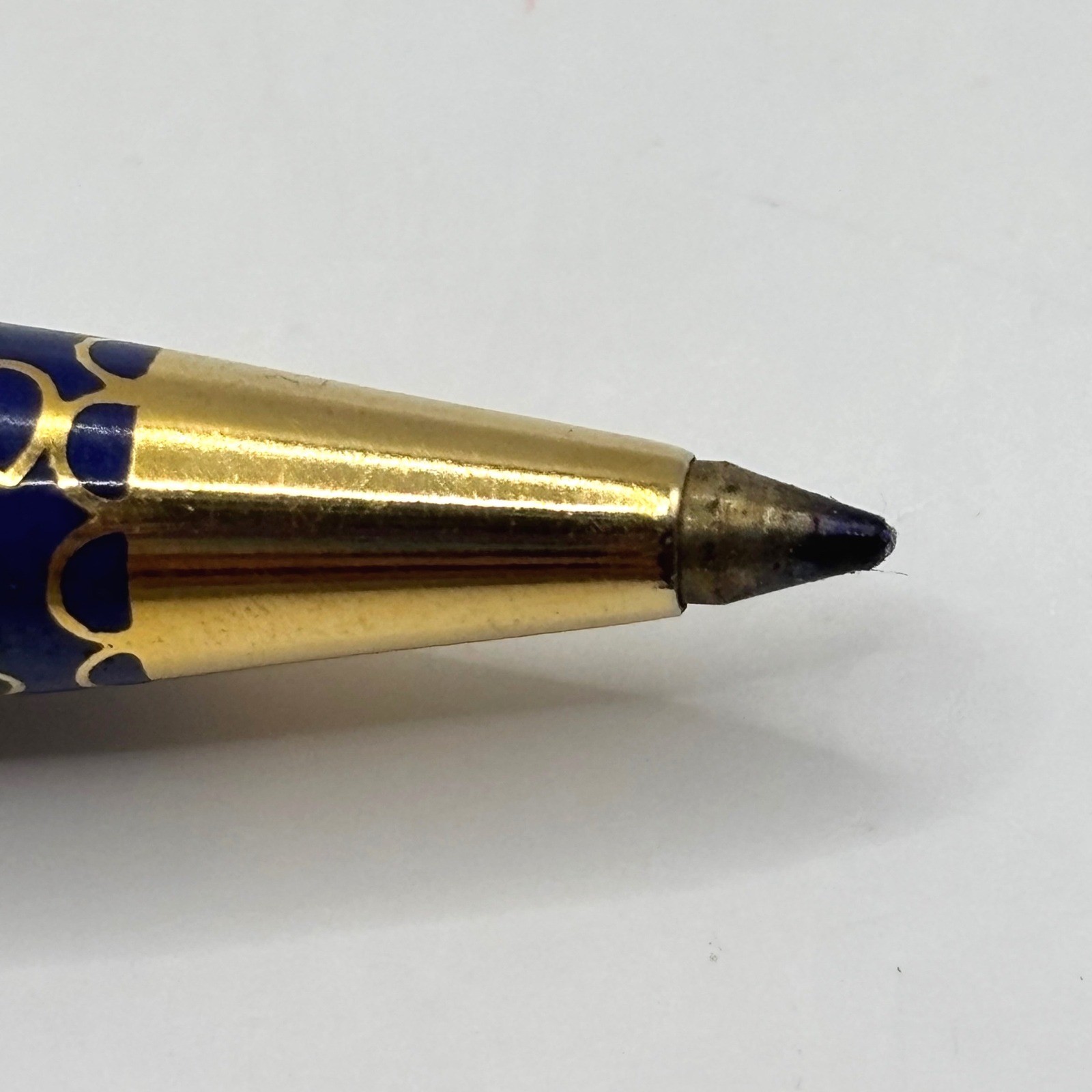 Vintage Chinese Cloisonne Floral Ballpoint Pen Blue Gold Enamel with Gift Box
