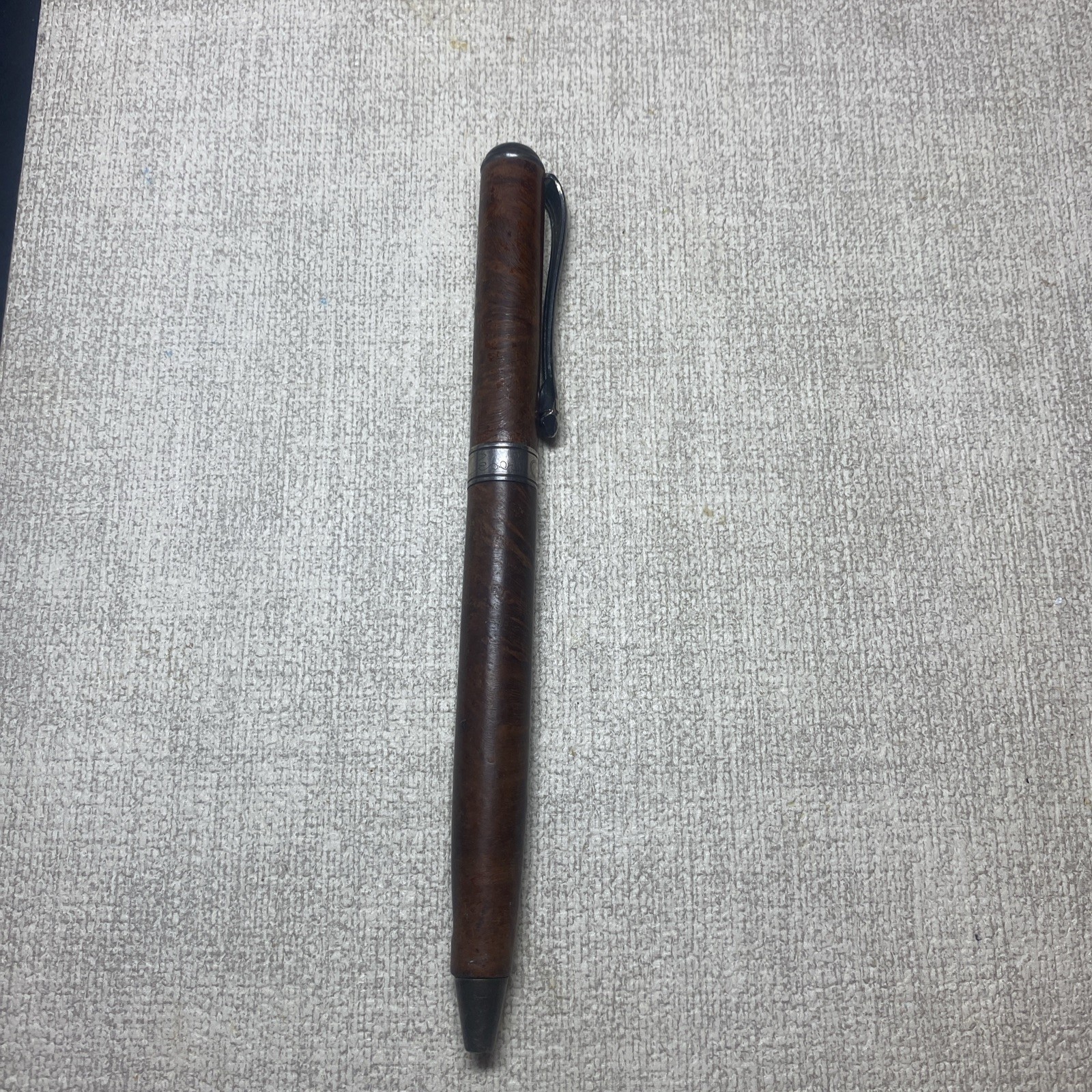 Cesare Emiliano Silver 925 Ballpoint Pen Signed Engraved Briar Wood- Rare Find