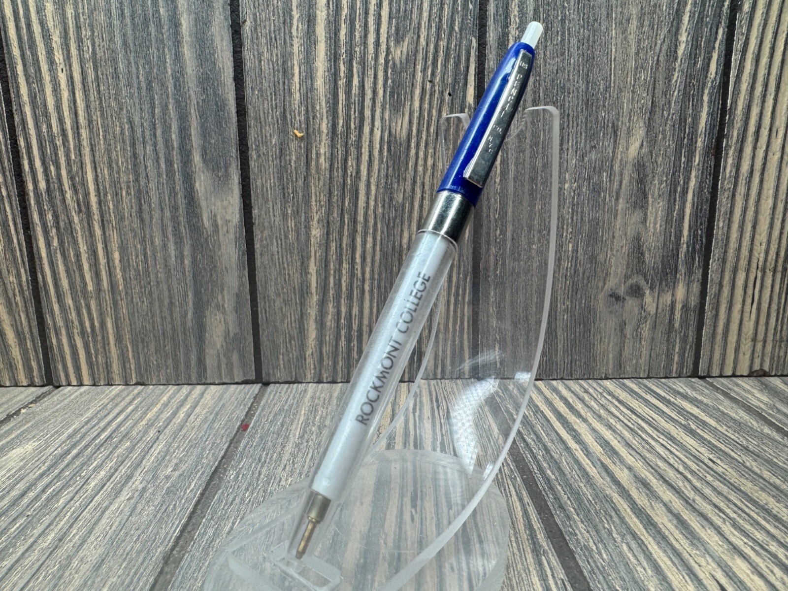 Vintage Rockmont College Branded Ballpoint Pen Blue & Silver