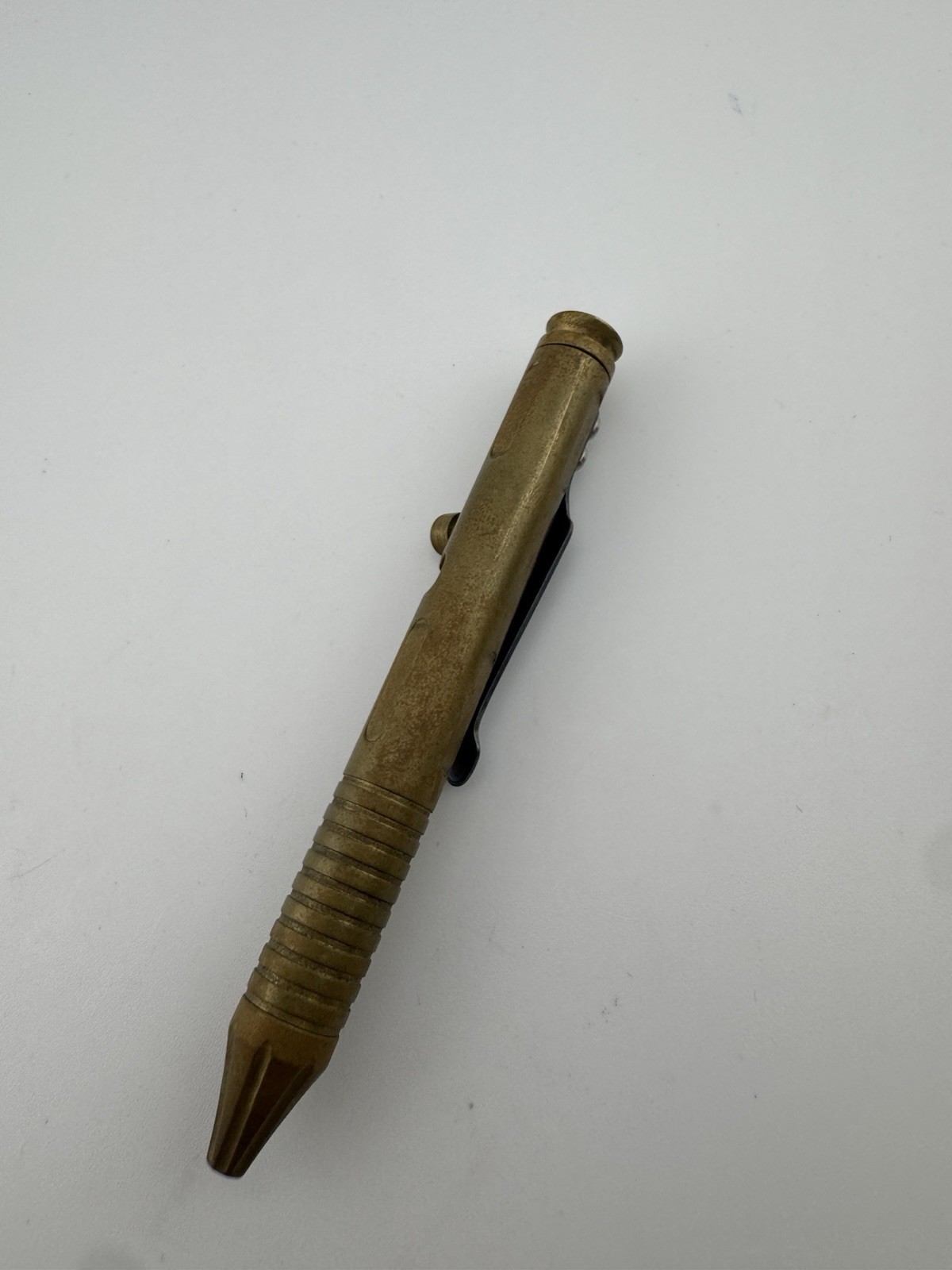 Original Brian Felholter Mini Custom Brass Titanium Blue Mokuti Pocket Clip Pen