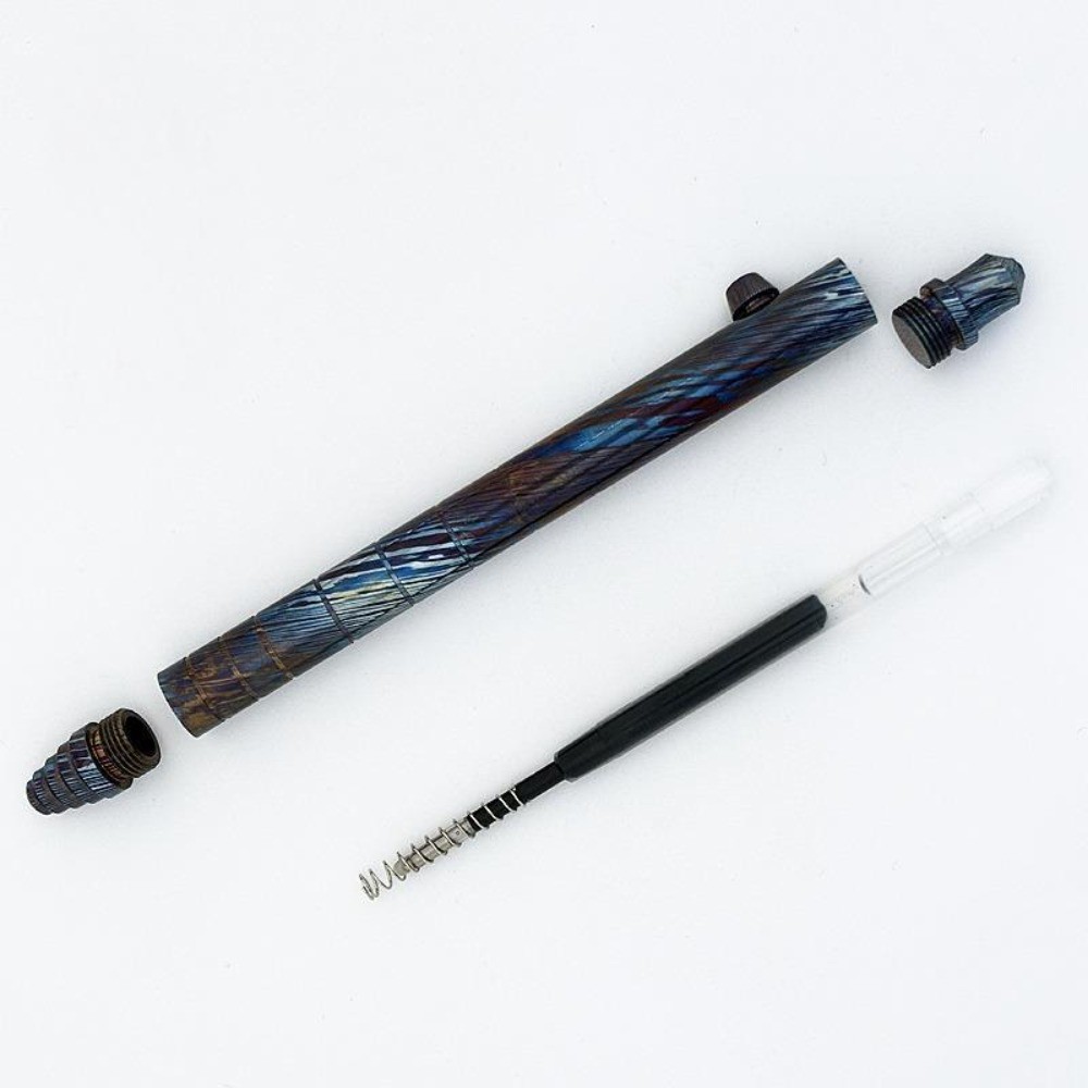 EDC Titanium Damascus Ballpoint Pen Bolt Action Signature Writing Pen Outdoor