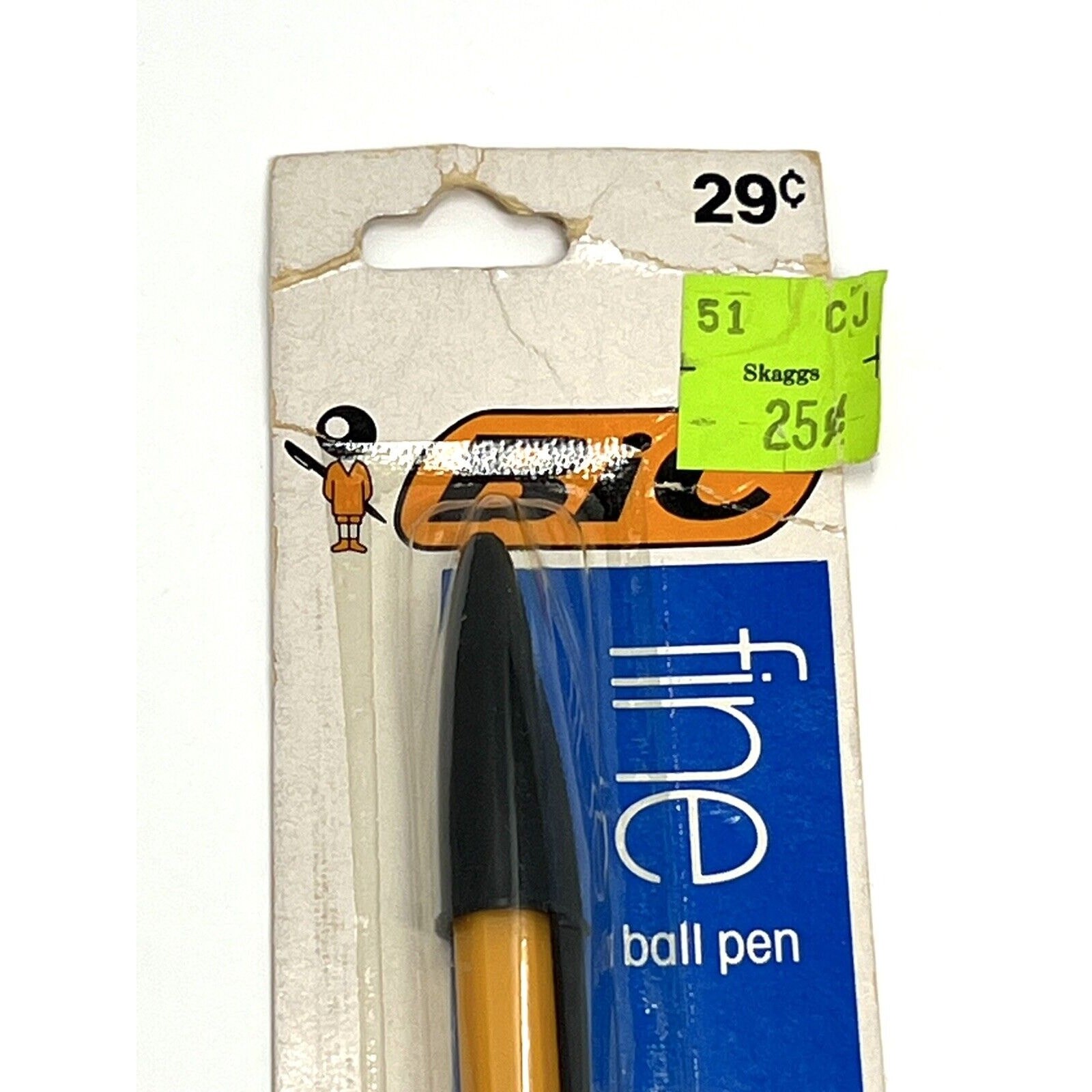 Bic Fine Point Ball Pen Black Ink Yellow Blk Cap SEALED (1) Single Pack NOS
