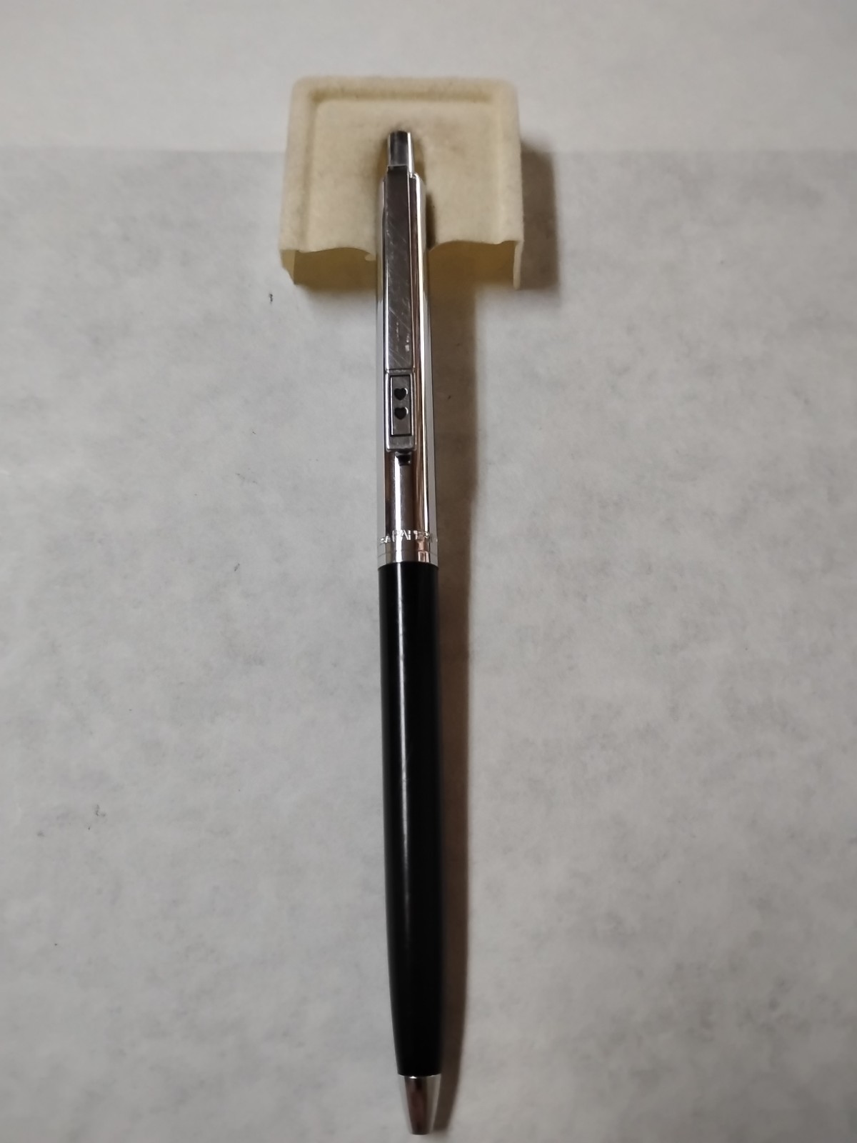 Vintage Paper Mate Profile Slim Grip Black Chrome Two Heart Ballpoint Pen #Q7