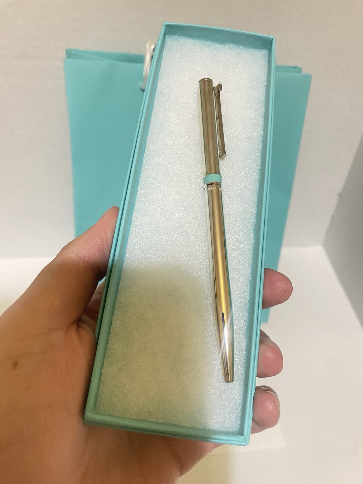 Tiffany & Co. Sterling Silver925 Pen W/ T Clip, Soft Case, Box & Gift Bag