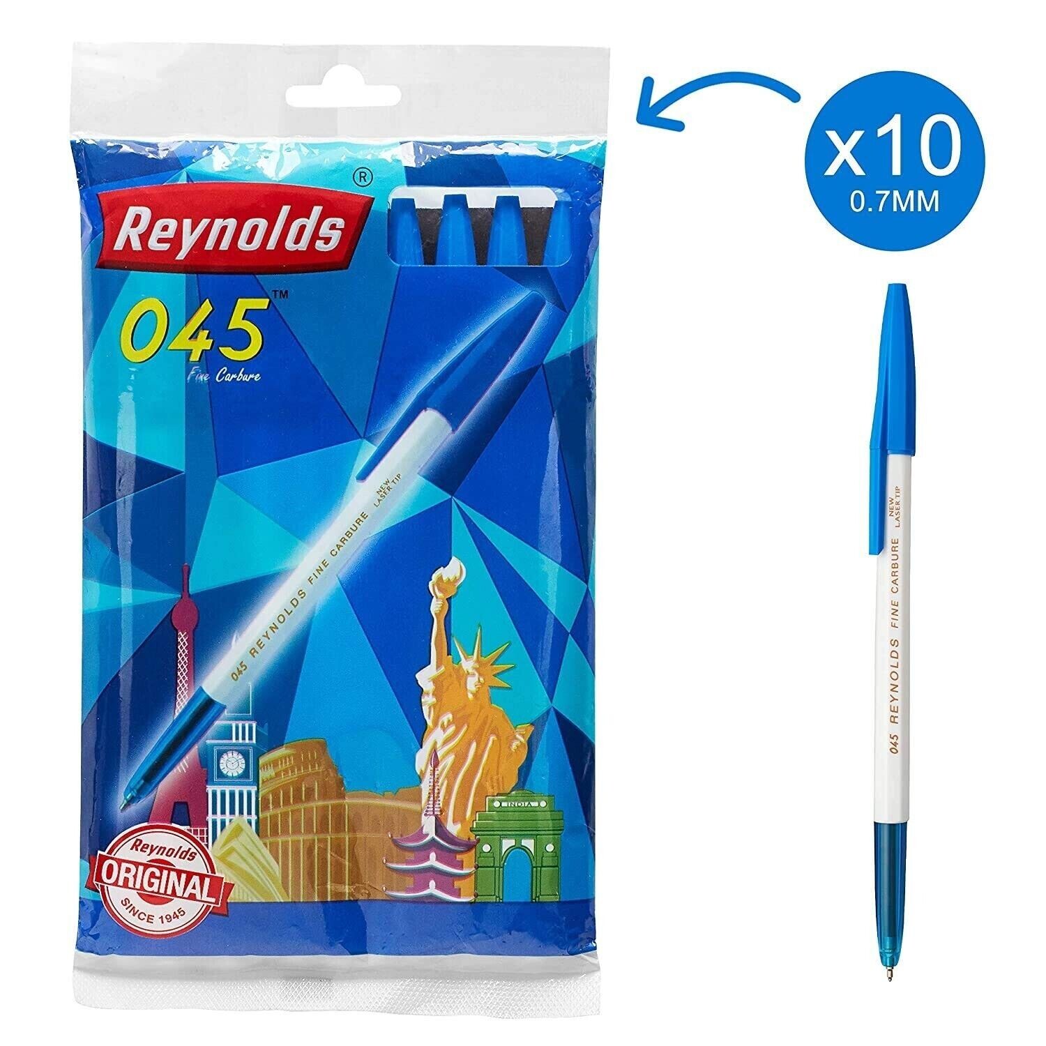 Reynolds 045 Ball Pens | Fine Point (0.7mm) | Blue Ink | 10 Count