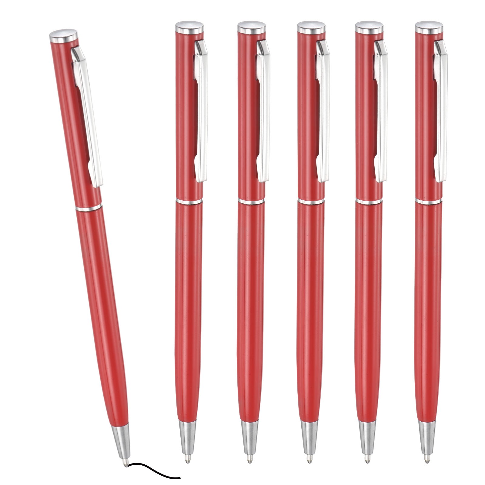 Slim Metallic Ballpoint Pen, 6Pcs Black Ink 1mm Medium Point Pen, Red