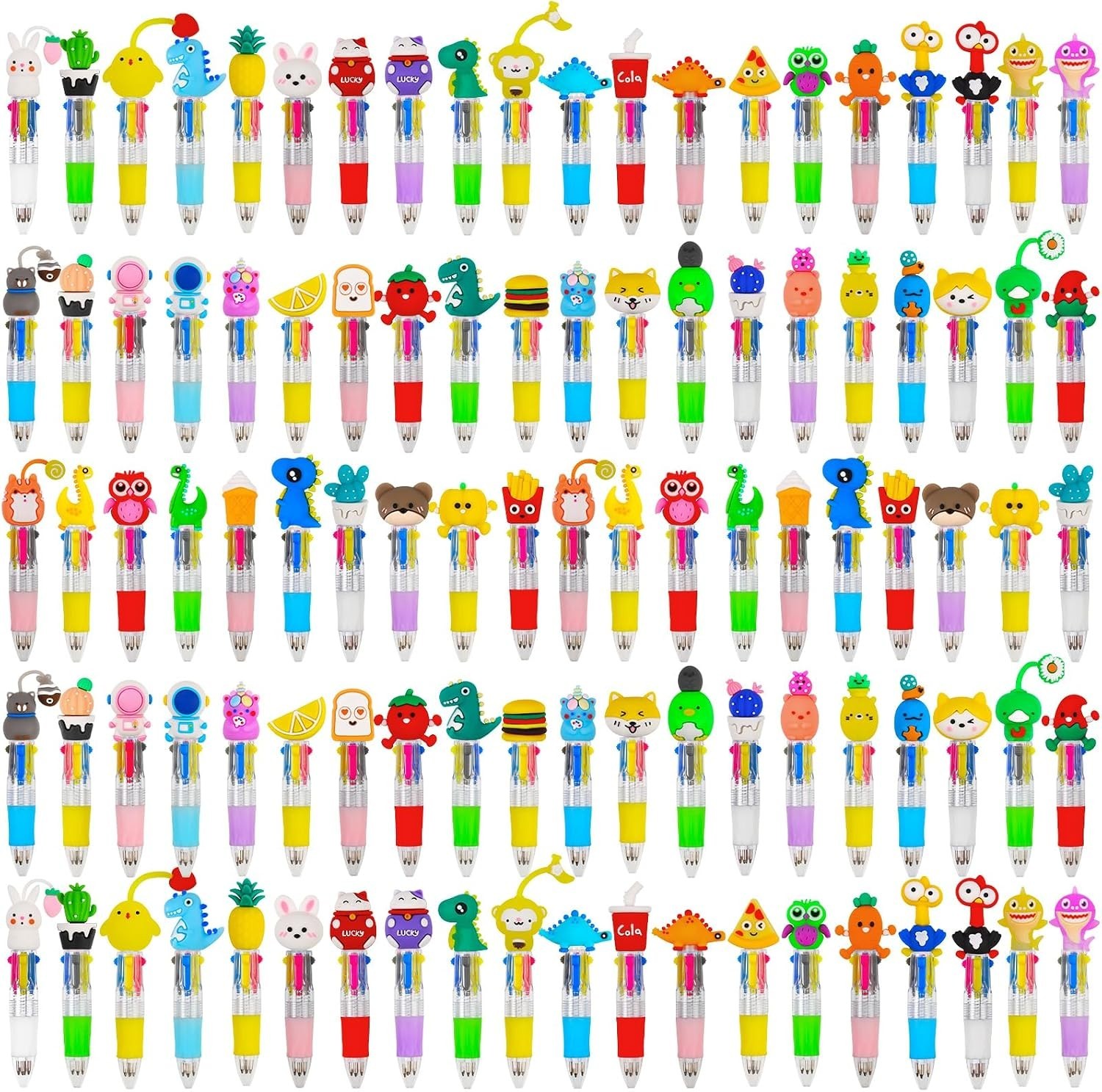 Cute 100pc 4-in-1 Ballpoint Pens Multicolor Quick Dry Ergonomic Grip Kids