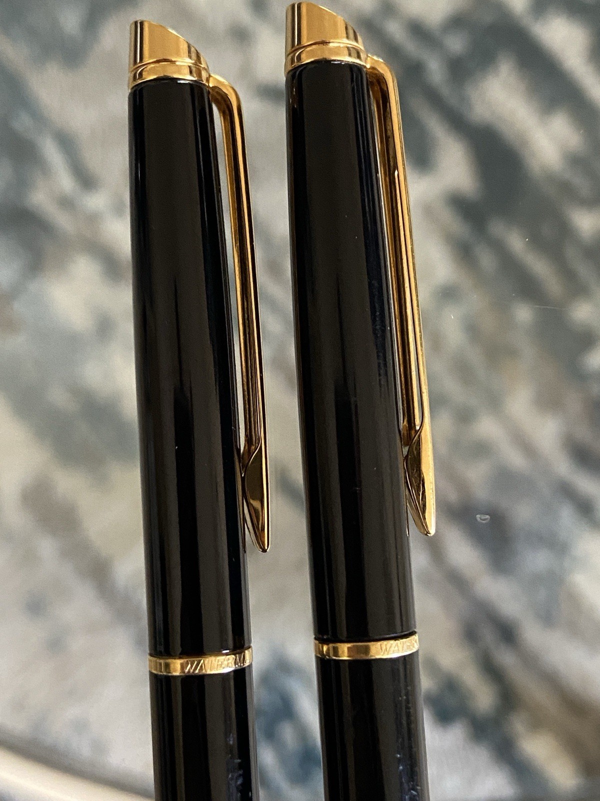 Vintage Waterman Hemisphere Black With Gold Trim Ballpoint & Pencil Set Paris