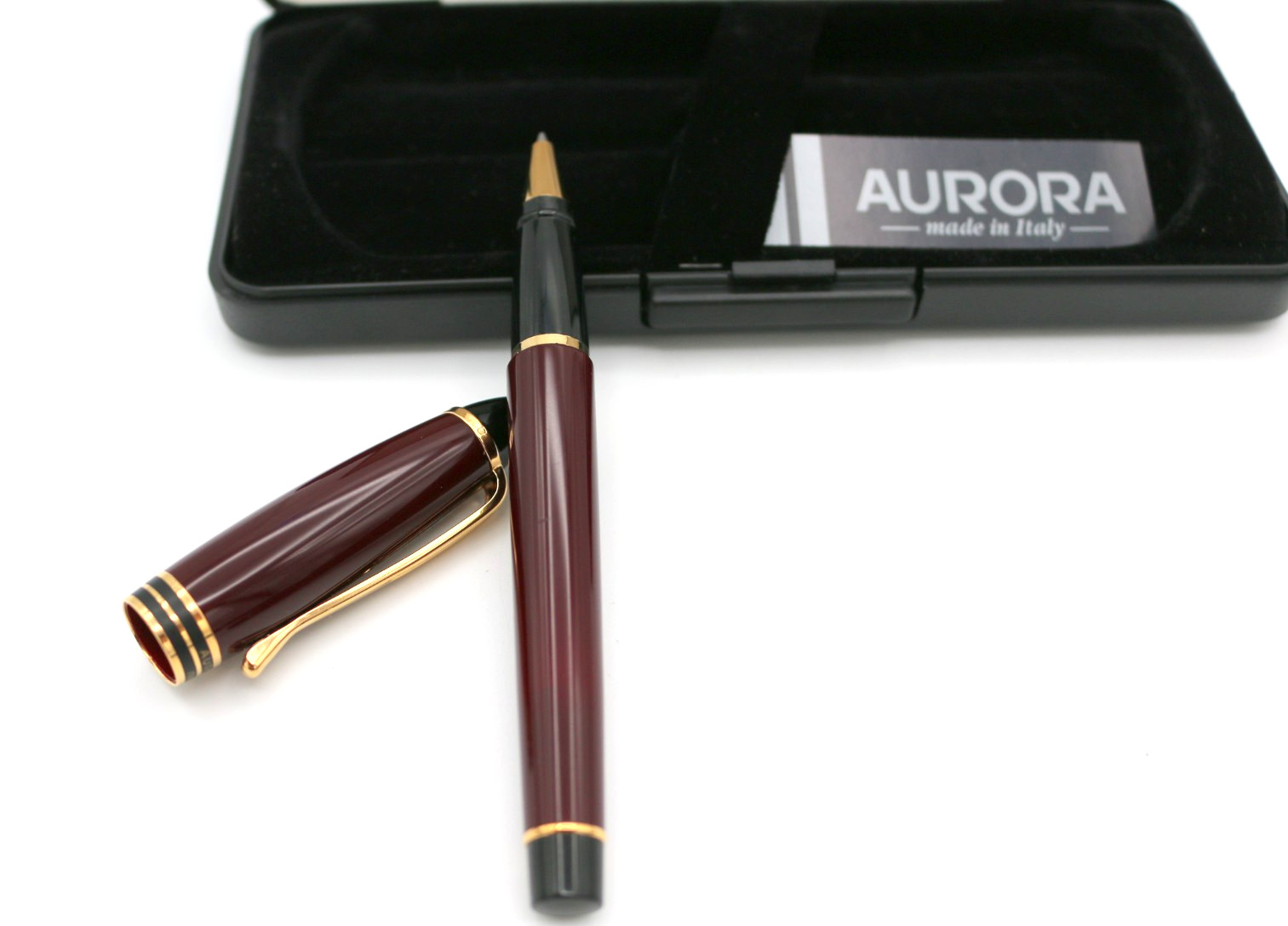 Aurora Optima Burgundy Ballpoint Pen Made In Italy w/ Box & Paper *Black Ink*