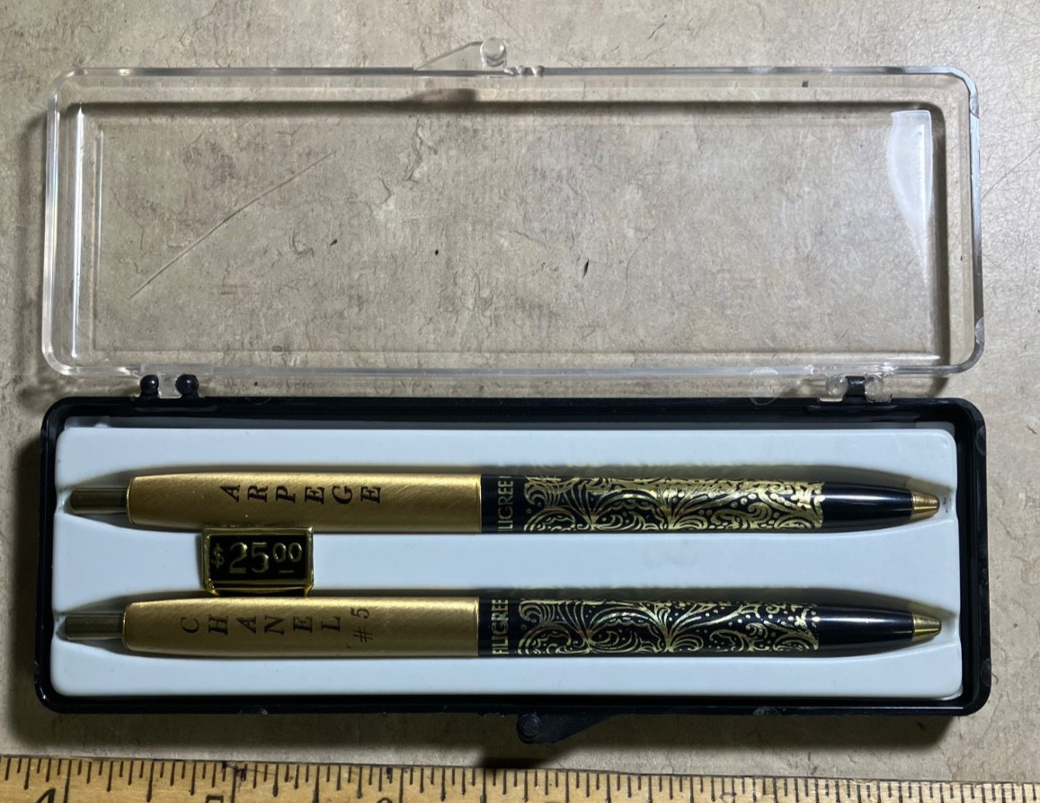 From estate-Vintage 14K filigree Arpege Chanel #5 pens in original box. Read!