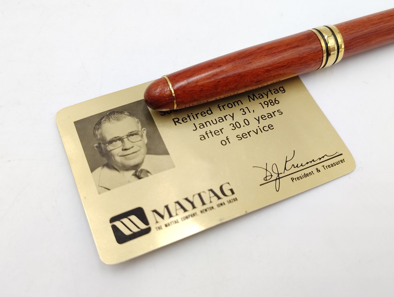 Vintage 1986 Maytag Wood & Chrome Pen Set Retirement Commemorative