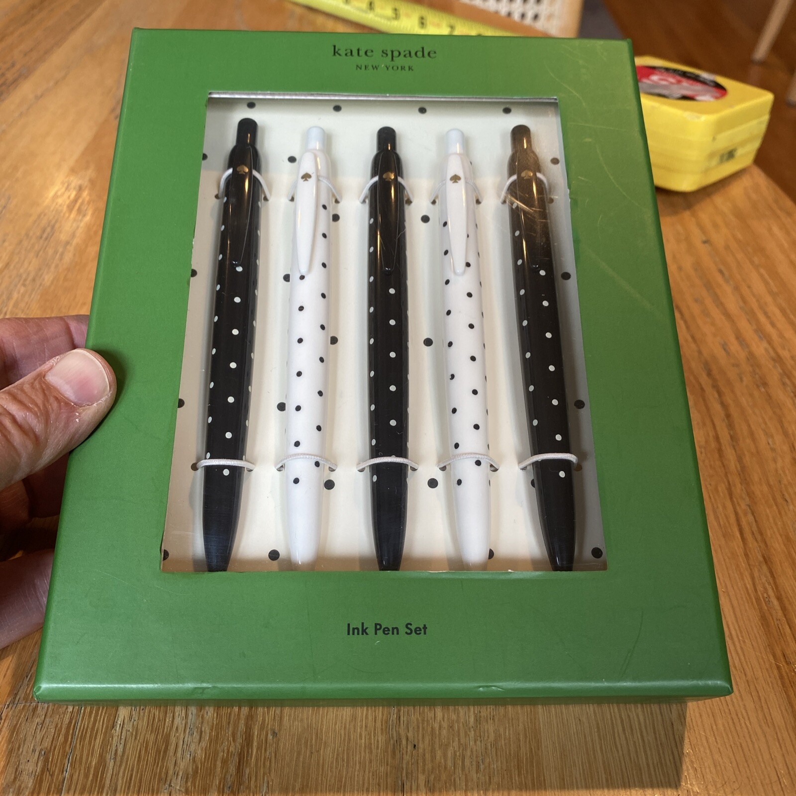 Kate Spade New York 5 Black Ink Pen Set – Polka Dot Retractable (New in Box)