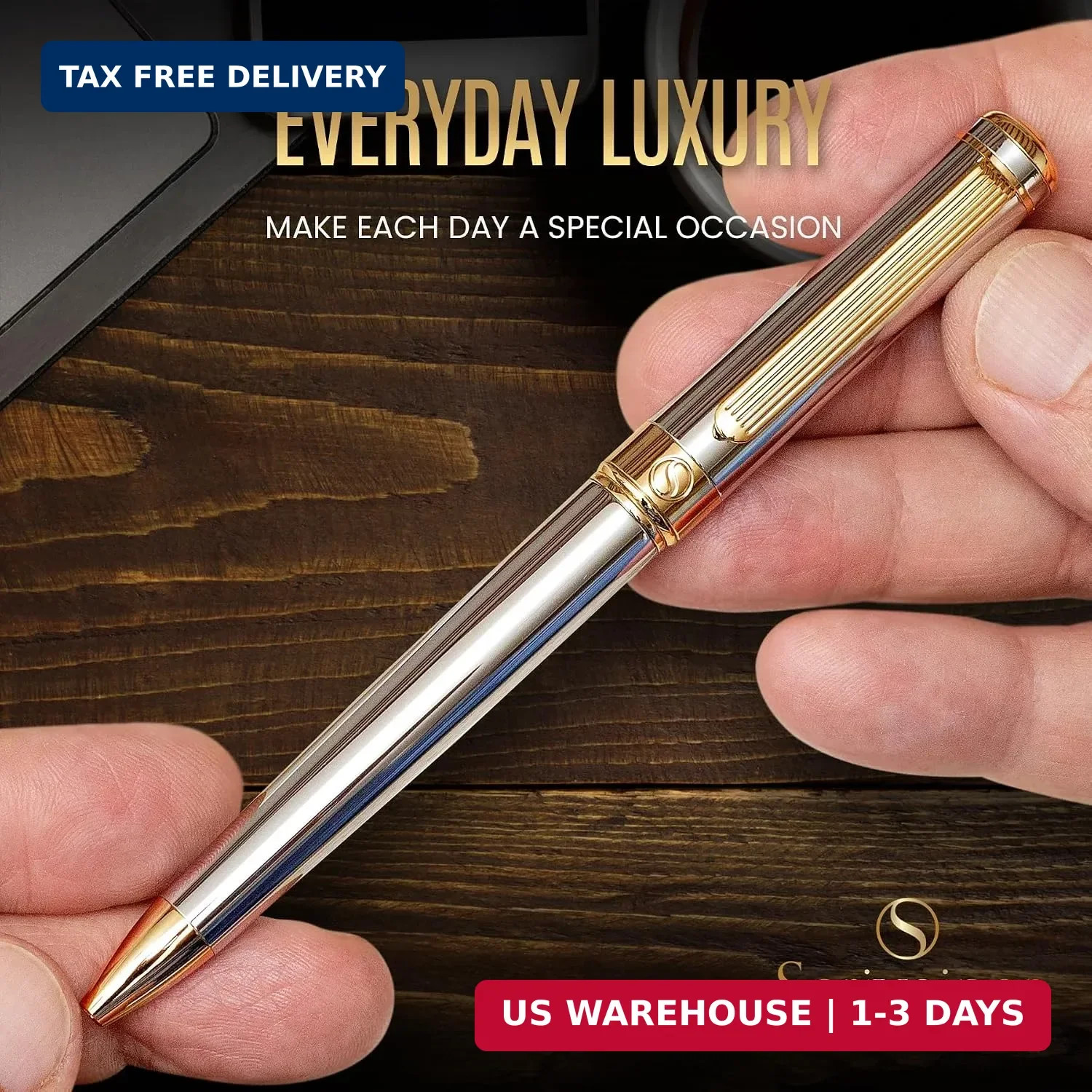 Silver Chrome Ballpoint Pen – Stunning Luxury Pen, Real Gold Plating, Schmidt Bl