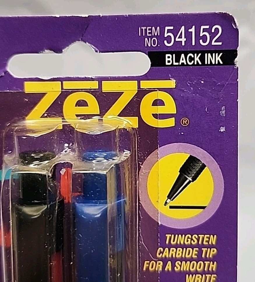 Vtg 1994Sanford Zeze 54152 Retractable Refillable Med. Point Blk Ink Rubber Grip
