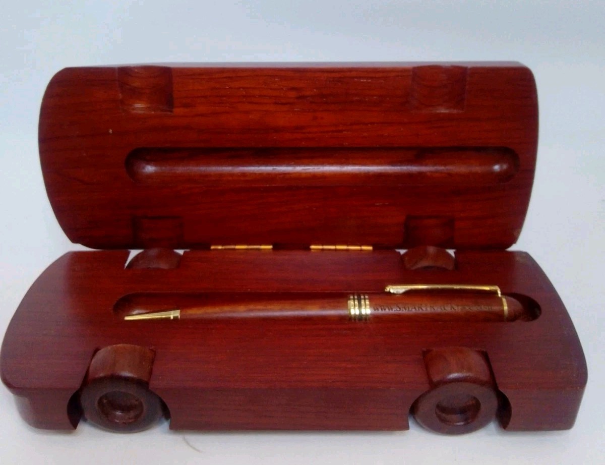 Vintage Solid Wood Sports Car Pen Case W/Pen Working «Smartrack» Advertising