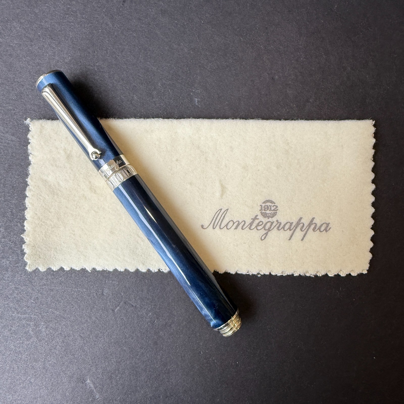 MONTEGRAPPA 1912 ESPRESSIONE BLUE CELLULOID SILVER 925 ROLLERBALL PEN VTG RARE