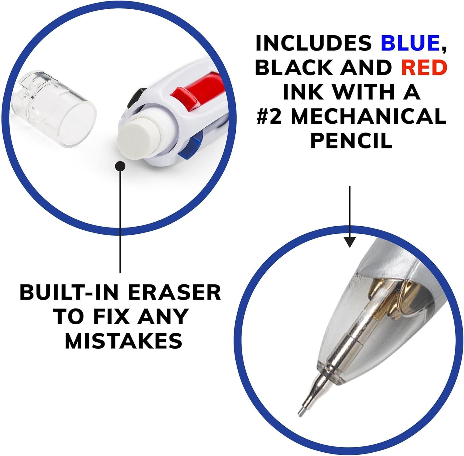 4-Color 3+1 1 Count (Pack of 1) Red, Blue, Black Ink Ballpoint Pen and Pencil