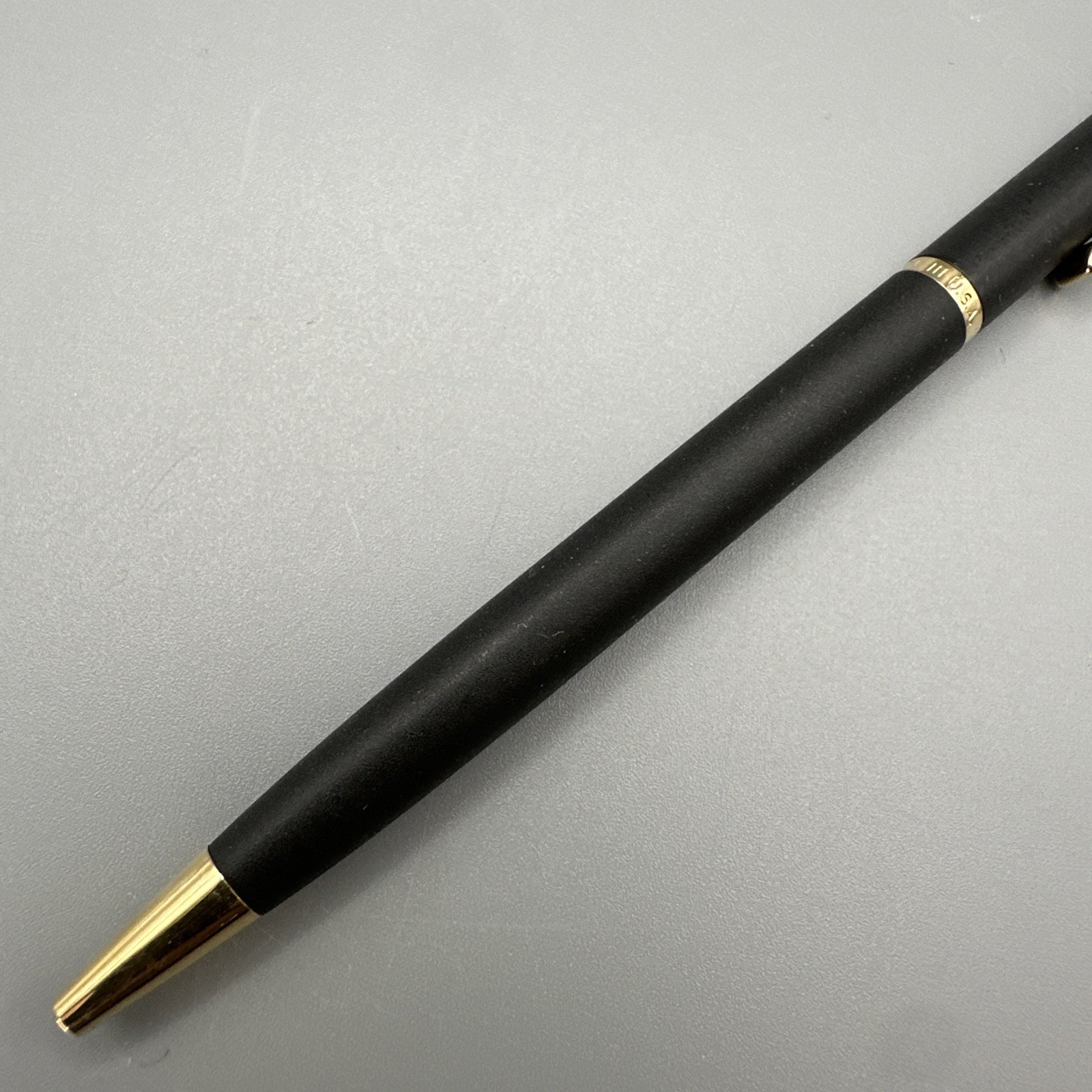 Vintage Colibri Ballpoint Pen in Matte Black w/ Gold Trim USA 1270