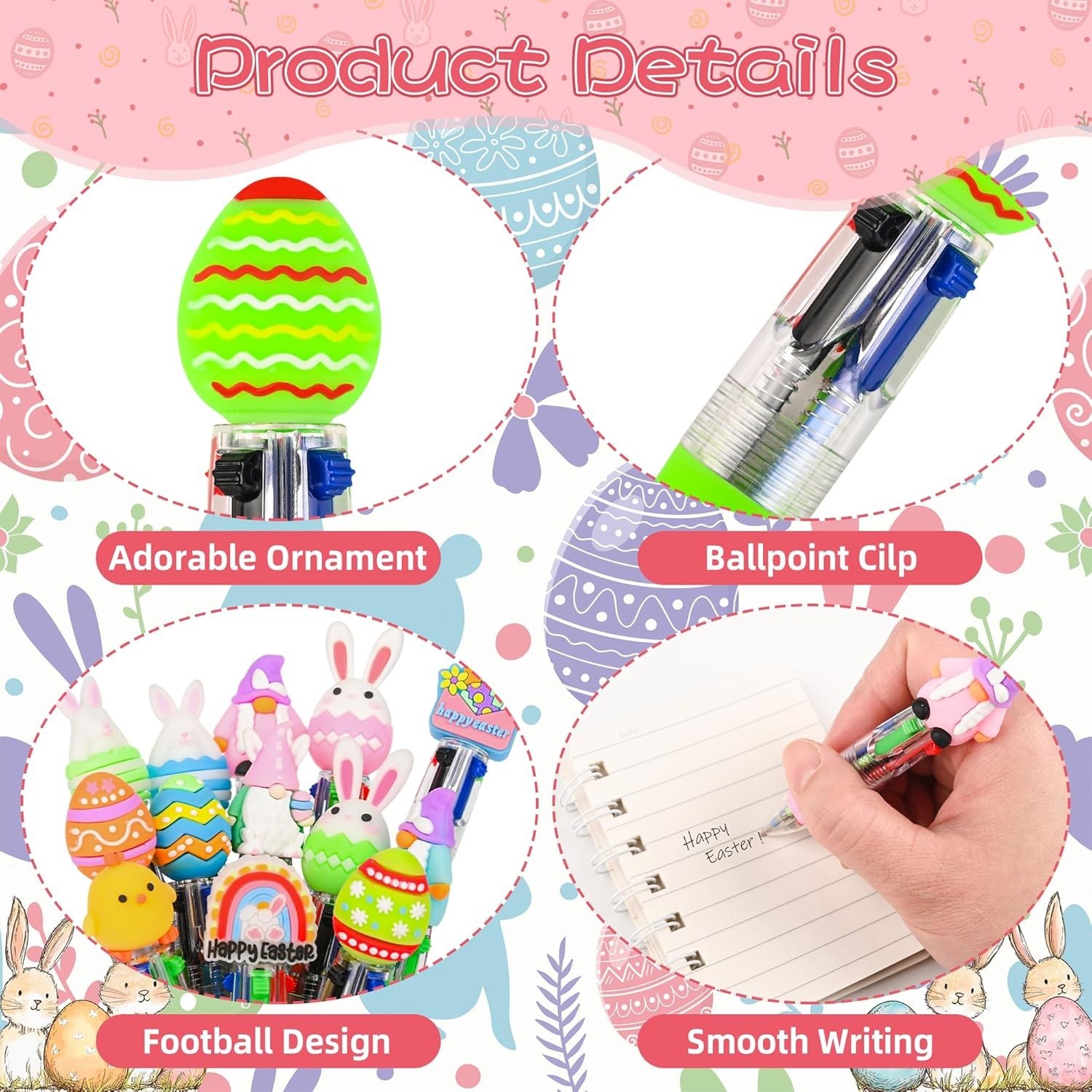 25 Pcs Easter Multicolor Pen in One Cartoon Cute Fun 4-In-1 Cute Pens Bulk Kawai