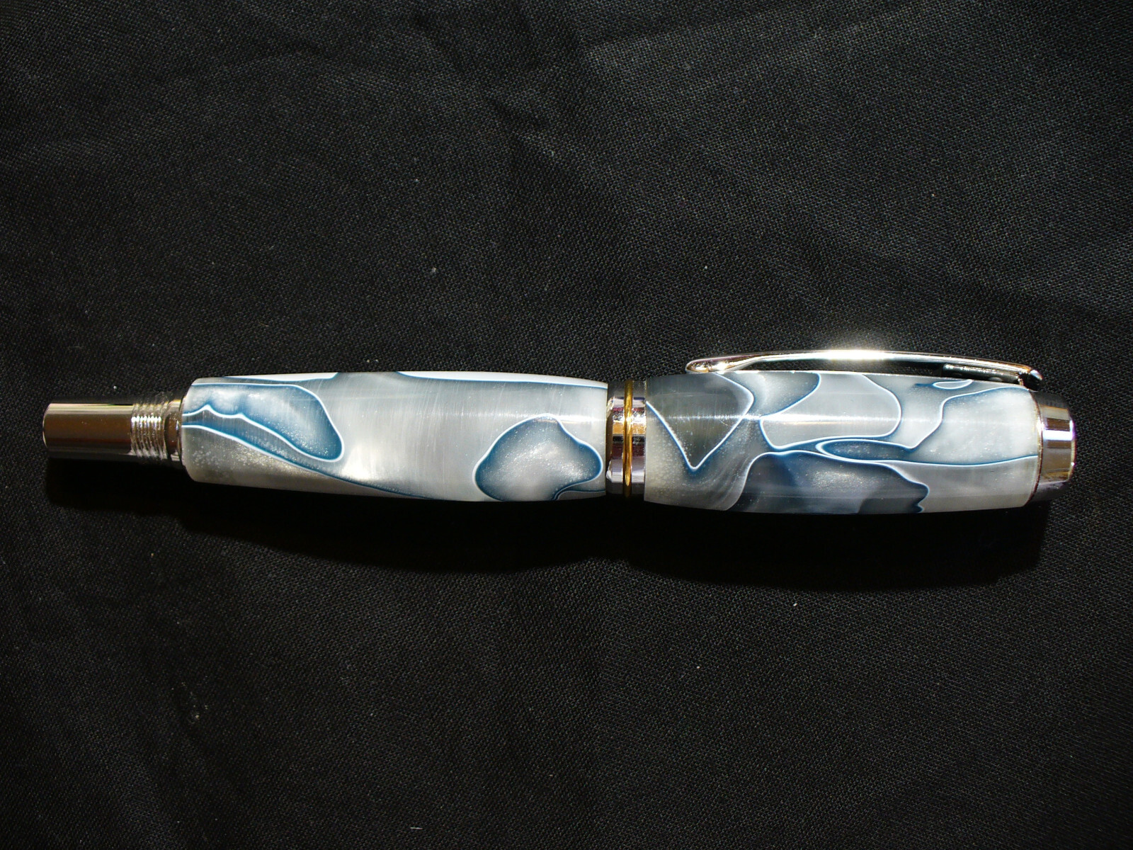Hand Made Celluloid Gray Swirl & Chrome Roller Ball Pen
