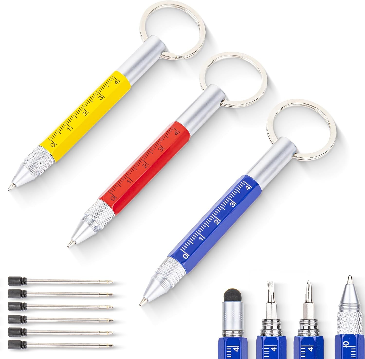 3-Pack 5-in-1 Mini Keychain Pen Tool Set | Ballpoint; Flathead/Phillips