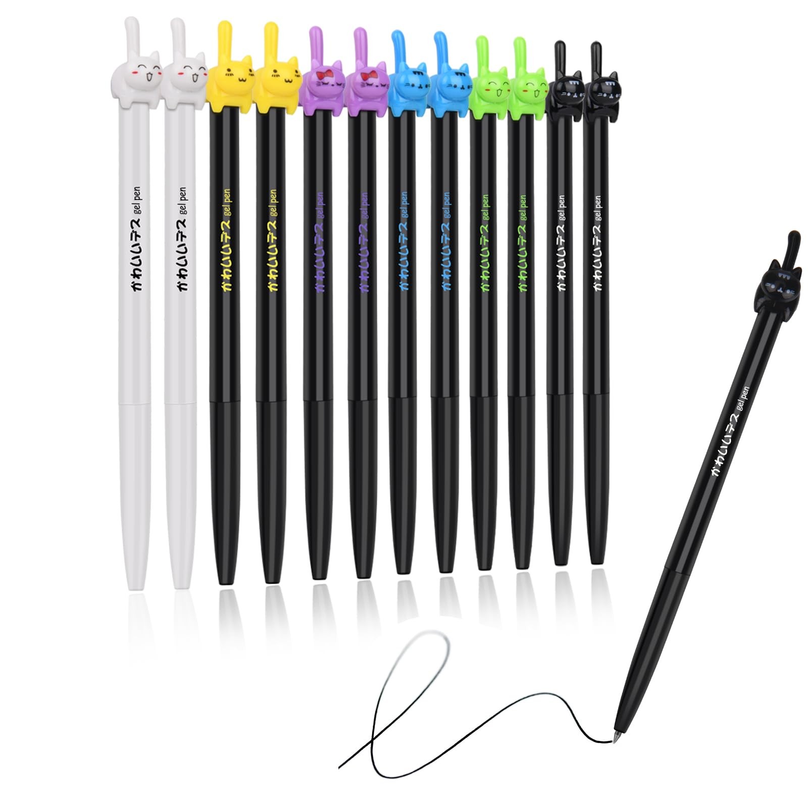 Recheng Retractable Cat Gel Pens,fine Point 0.5Mm Black Ink,cute Kitty