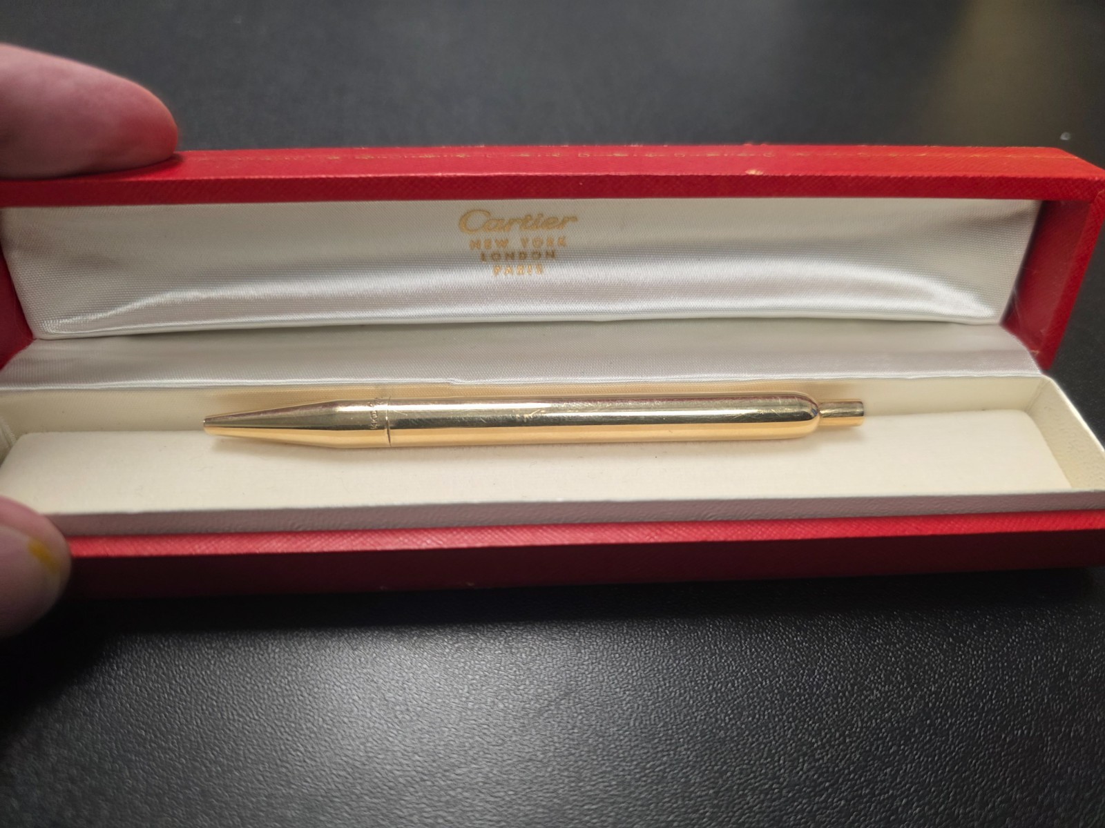 Vintage Cartier Solid 14K Yellow Gold Smooth 4″ Ballpoint Pen in Box 4176 RARE
