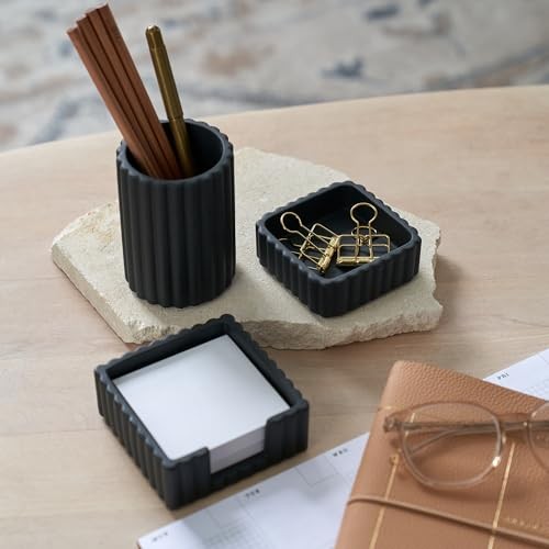 Modern Aesthetic Desk Accessories Set of 3 – Stylish Concrete Organizers Black