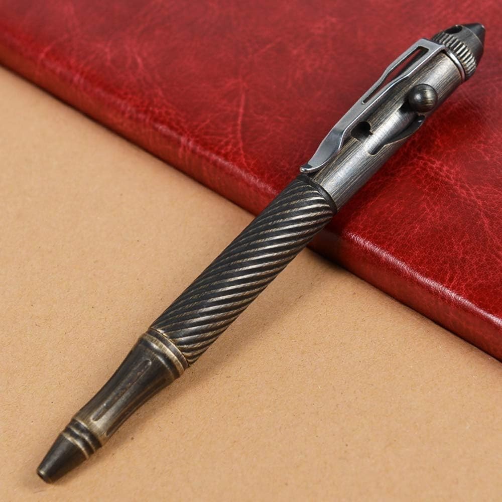 Twisted Lines Solid Brass Bolt Action Ballpoint Pen – Elegant Retro Black