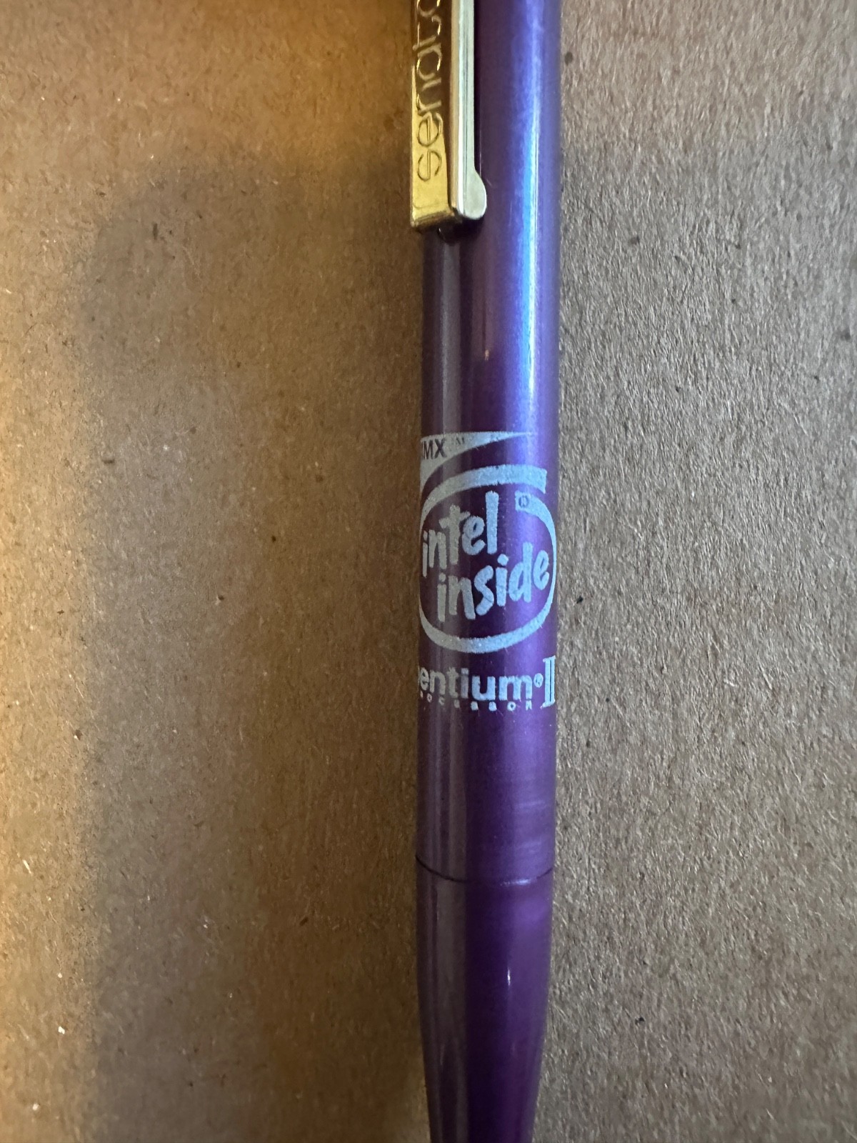 Vintage Intel Pentium II processor with MMX purple logo’d pen Made in Germany