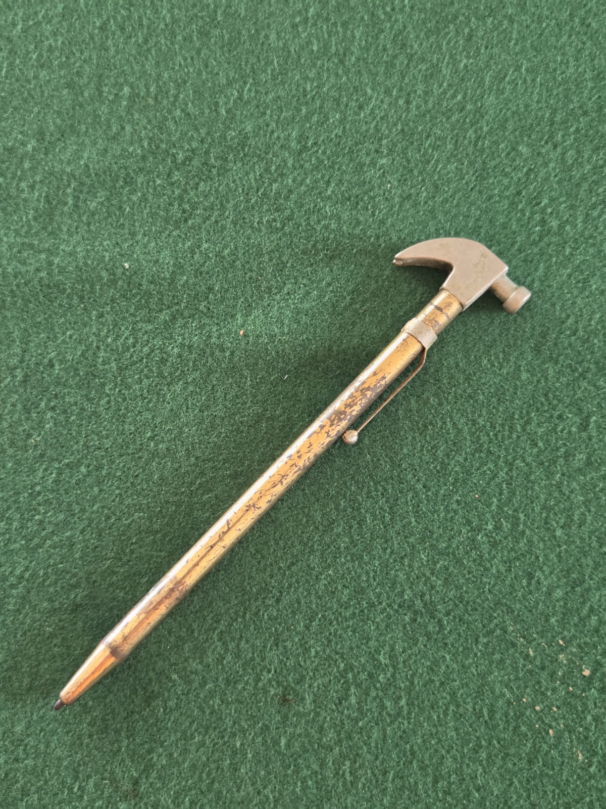 VINTAGE GOLD FINISH MINI HAMMER BALL POINT PEN WITH POCKET CLIP MADE IN USA