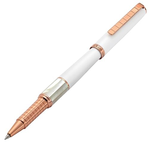 Xezo Speed ​​Master Fine Rollerball Pen. Matte white mother-of-pearl finish.