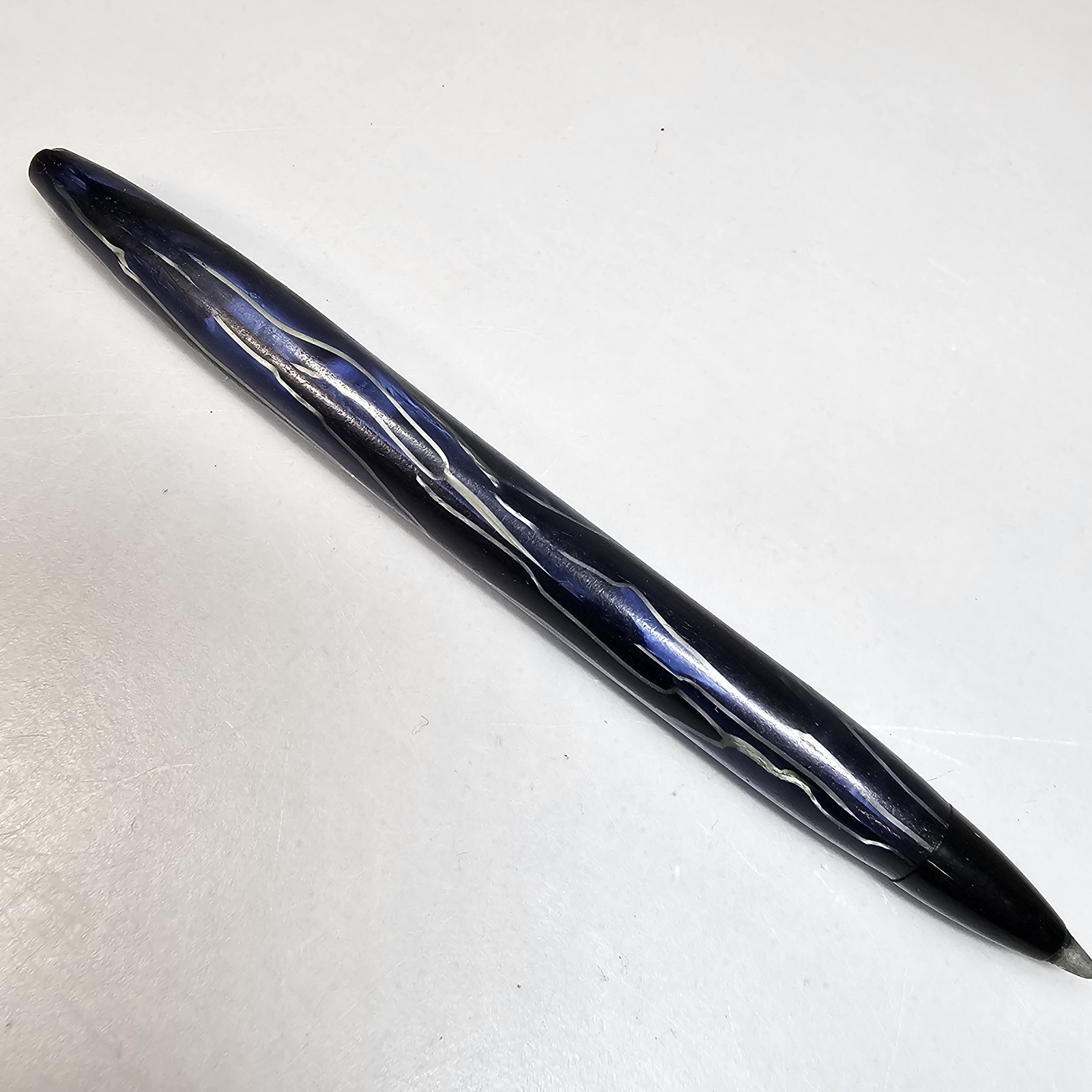 Vintage Ballpoint Pen Blue Silver Black Marbled Celluloid